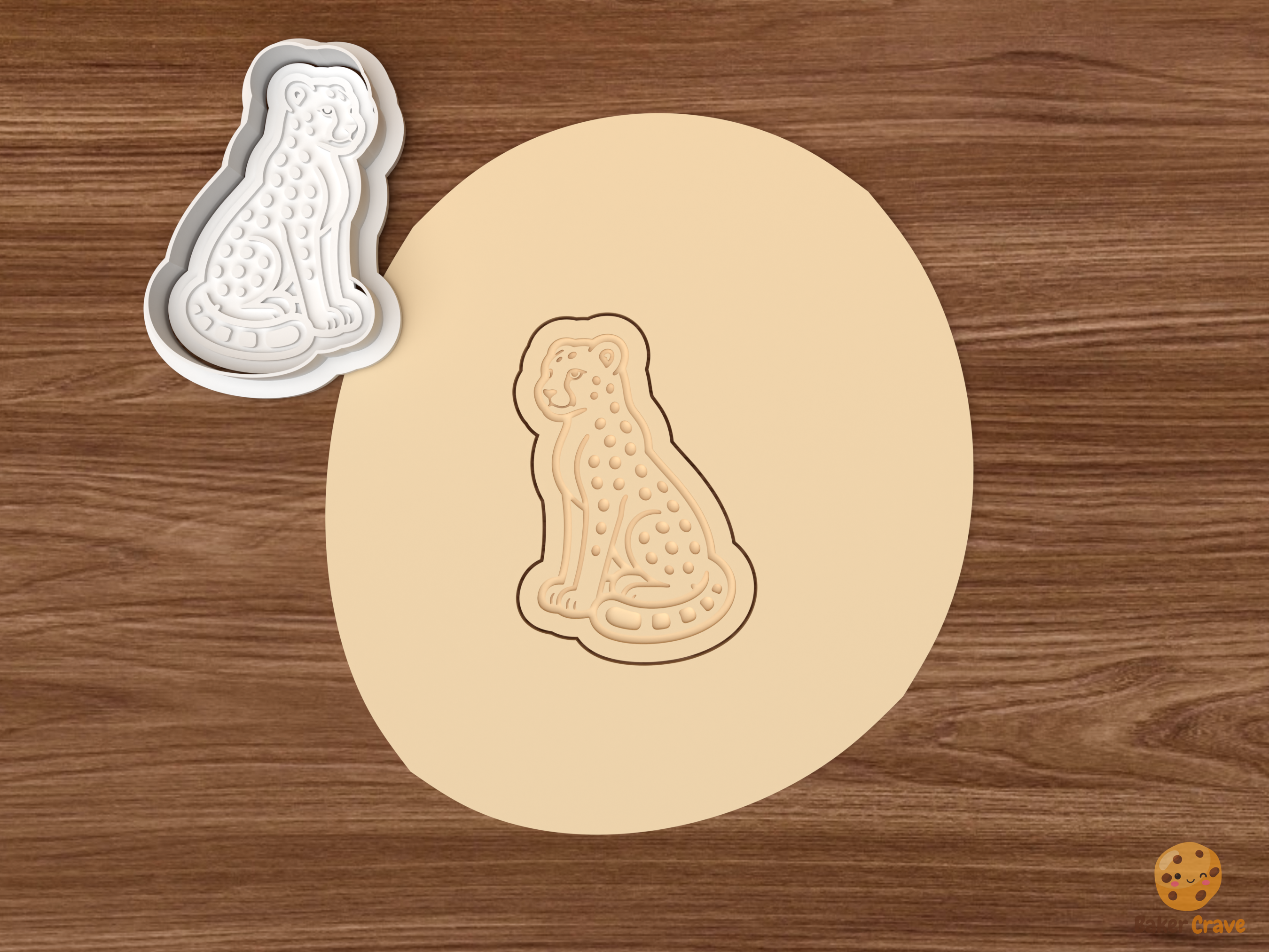 Cheetah Cookie Cutter Set STL File - dough sitting cheetah