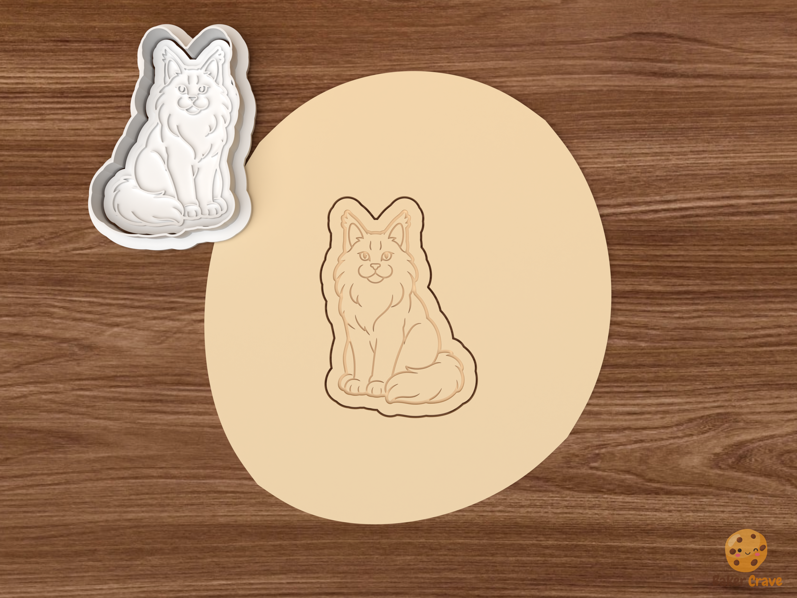 Maine Coon Cat Cookie Cutter Set STL File - dough sitting maine coon cat