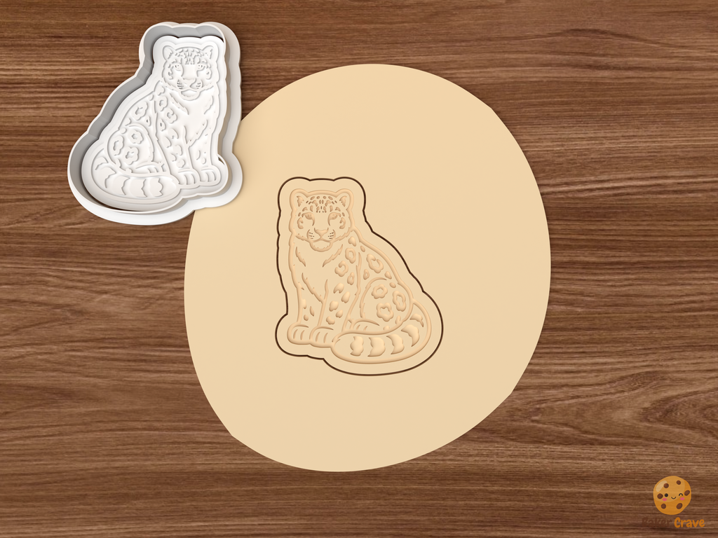Snow Leopard Cookie Cutter Set STL File - dough sitting snow leopard