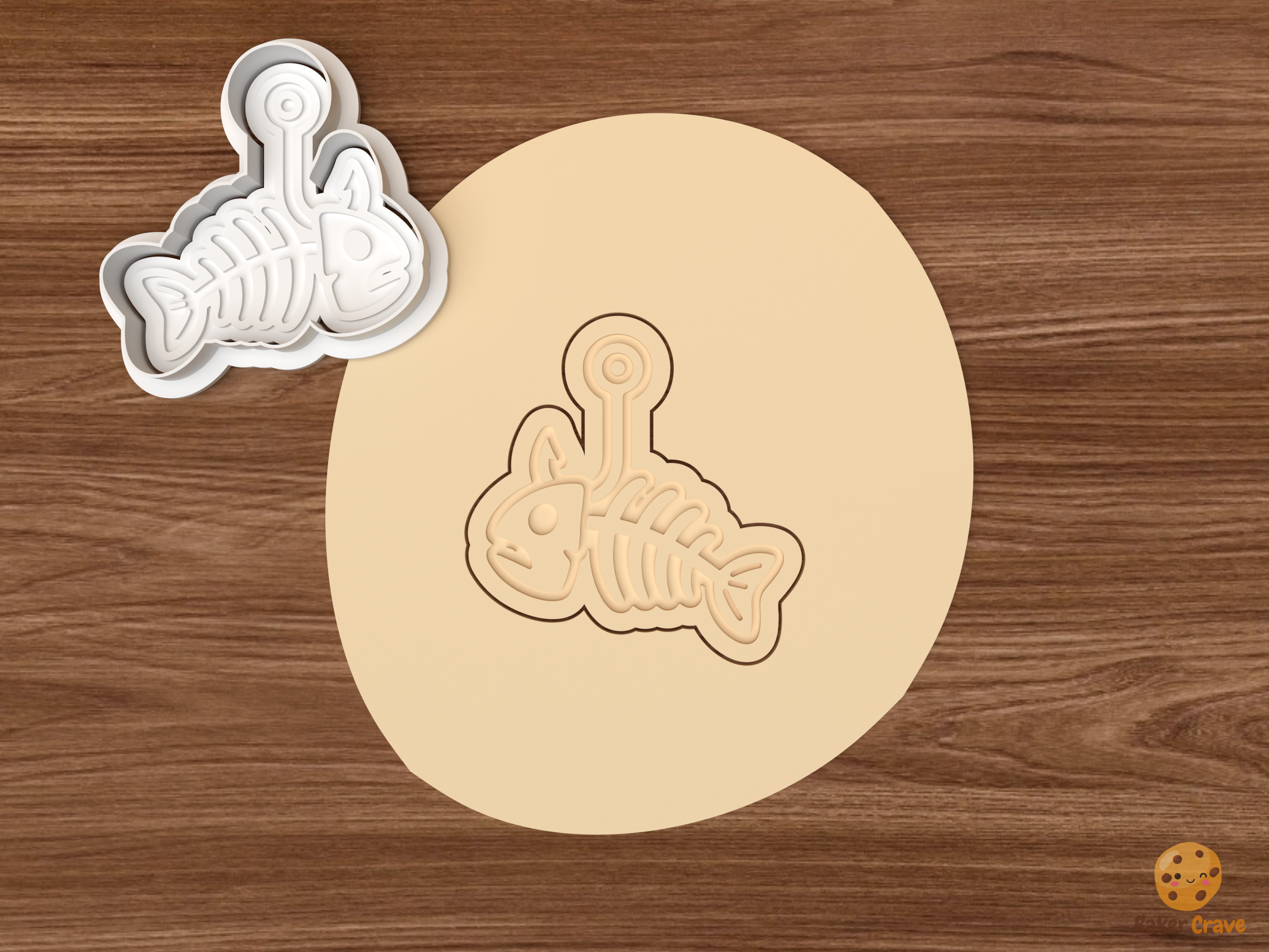 Halloween Fishing Cookie Cutter Set STL File - dough skeleton fish on hook