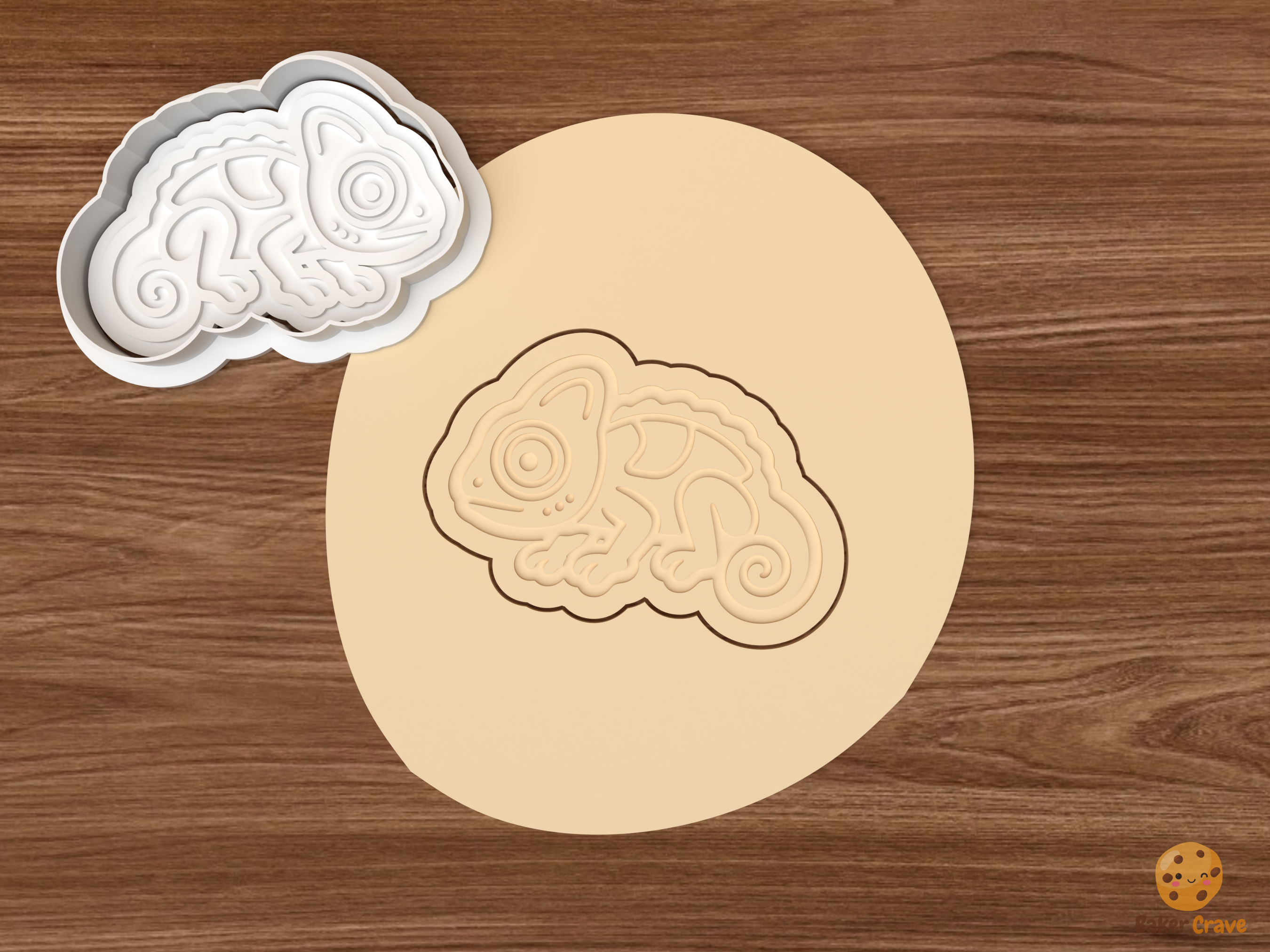 Chameleon Cookie Cutter Set STL File - dough small side view chameleon
