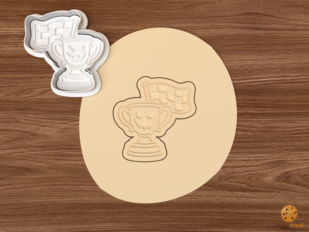 Halloween Motorsport Cookie Cutter Set STL File - dough spooky trophy with checkered flag