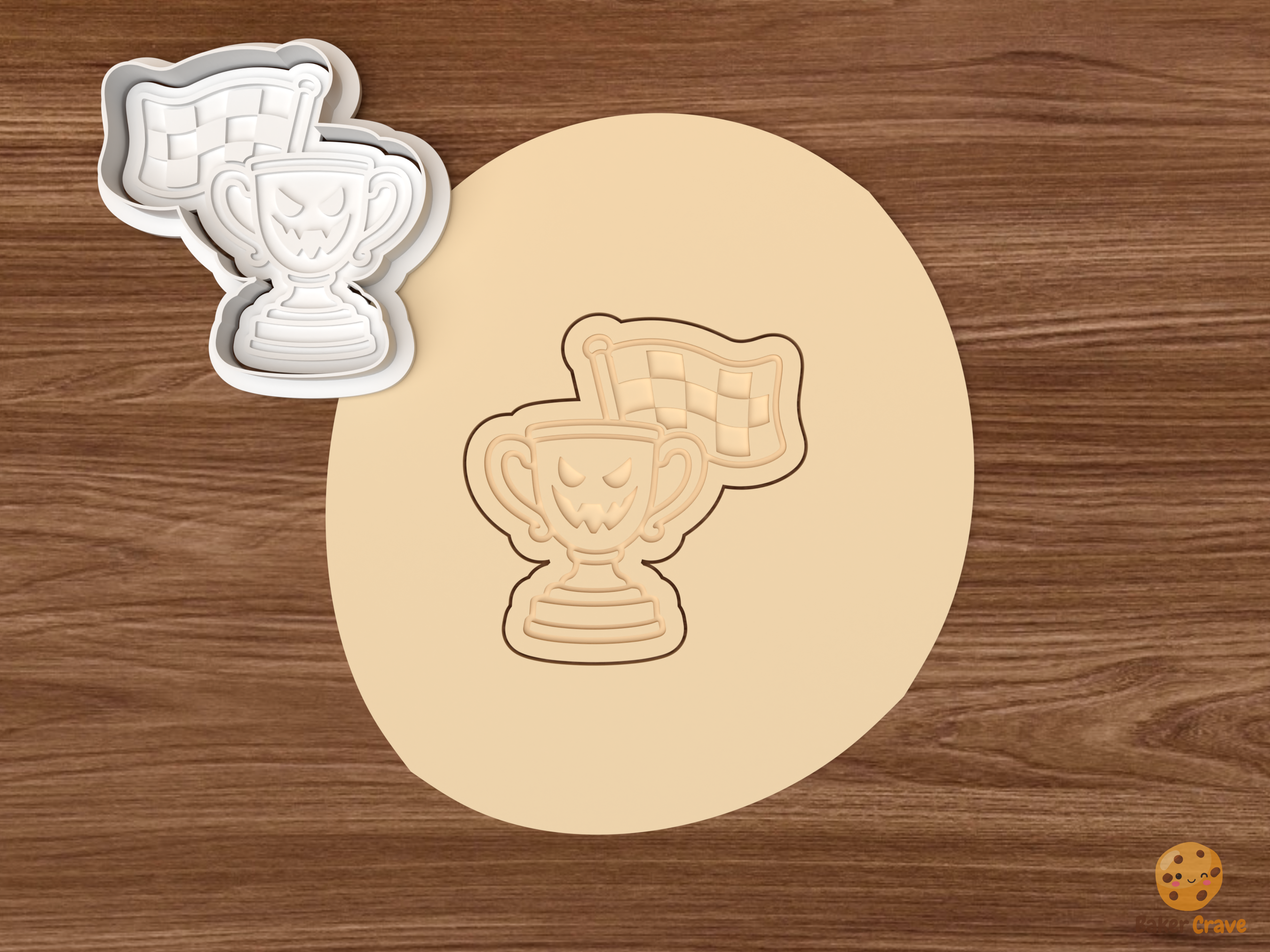Halloween Motorsport Cookie Cutter Set STL File - dough spooky trophy with checkered flag