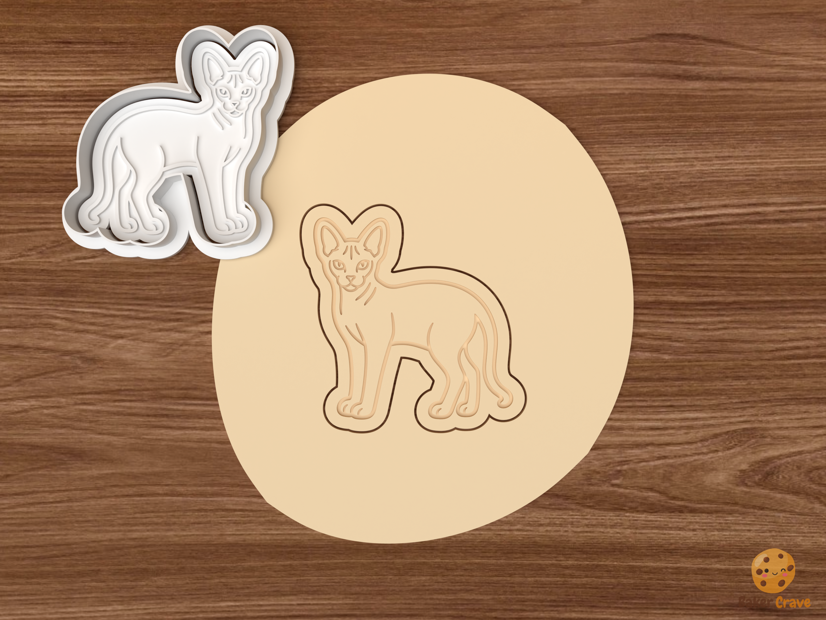 Sphynx Cat Cookie Cutter Set STL File - dough standing sphynx cat
