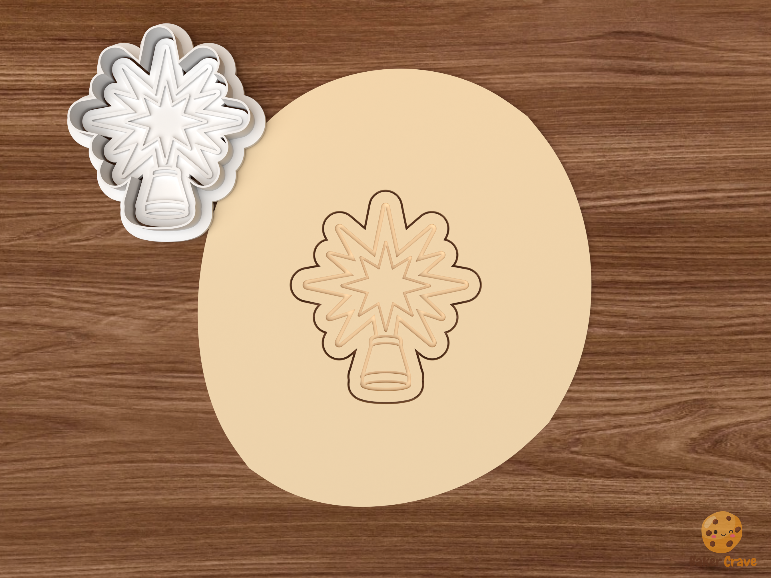 Christmas Tree Topper Cookie Cutter Set STL File - dough starburst tree topper