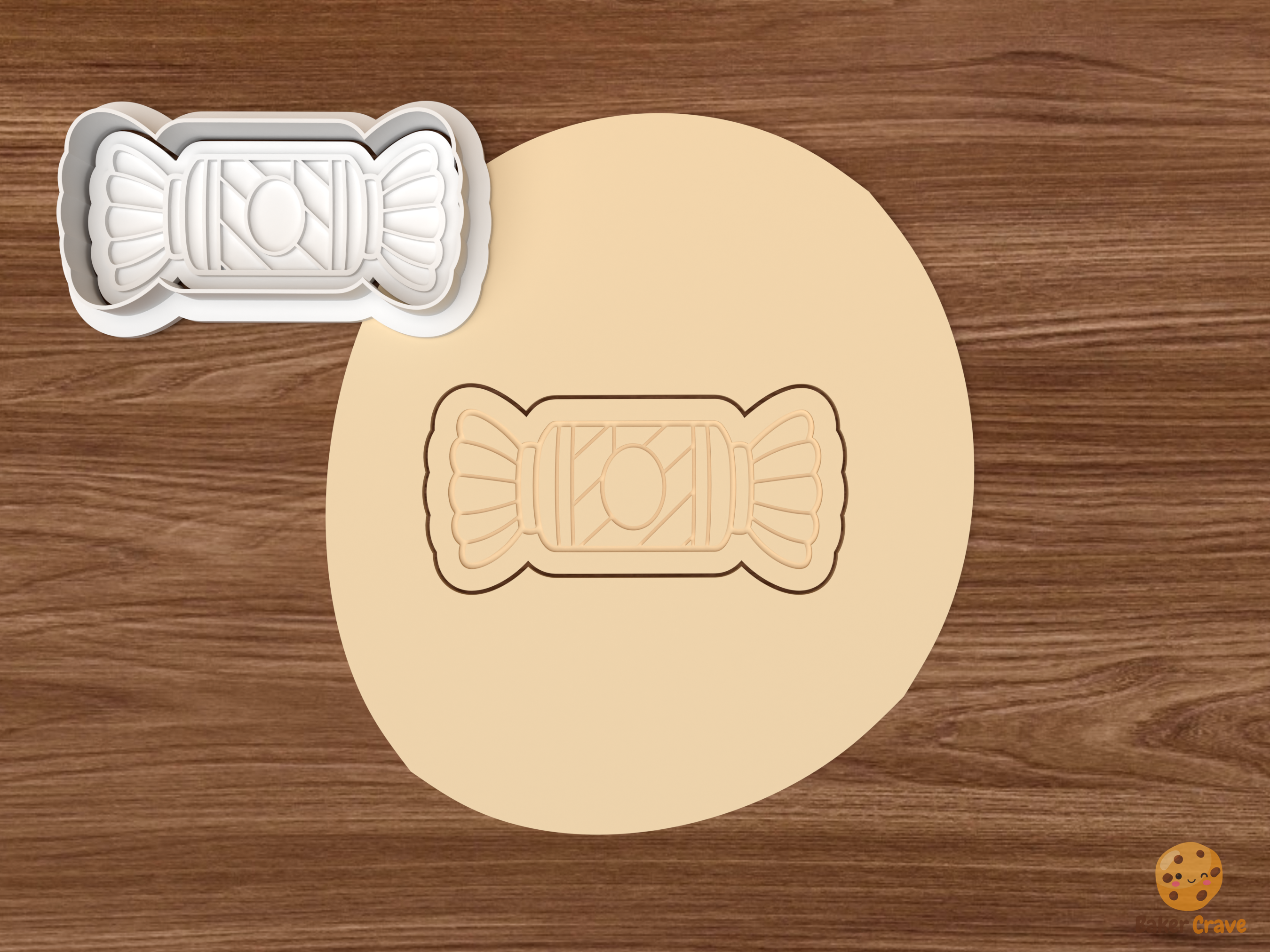 Christmas Crackers Cookie Cutter Set STL File - dough striped christmas cracker with oval medallion