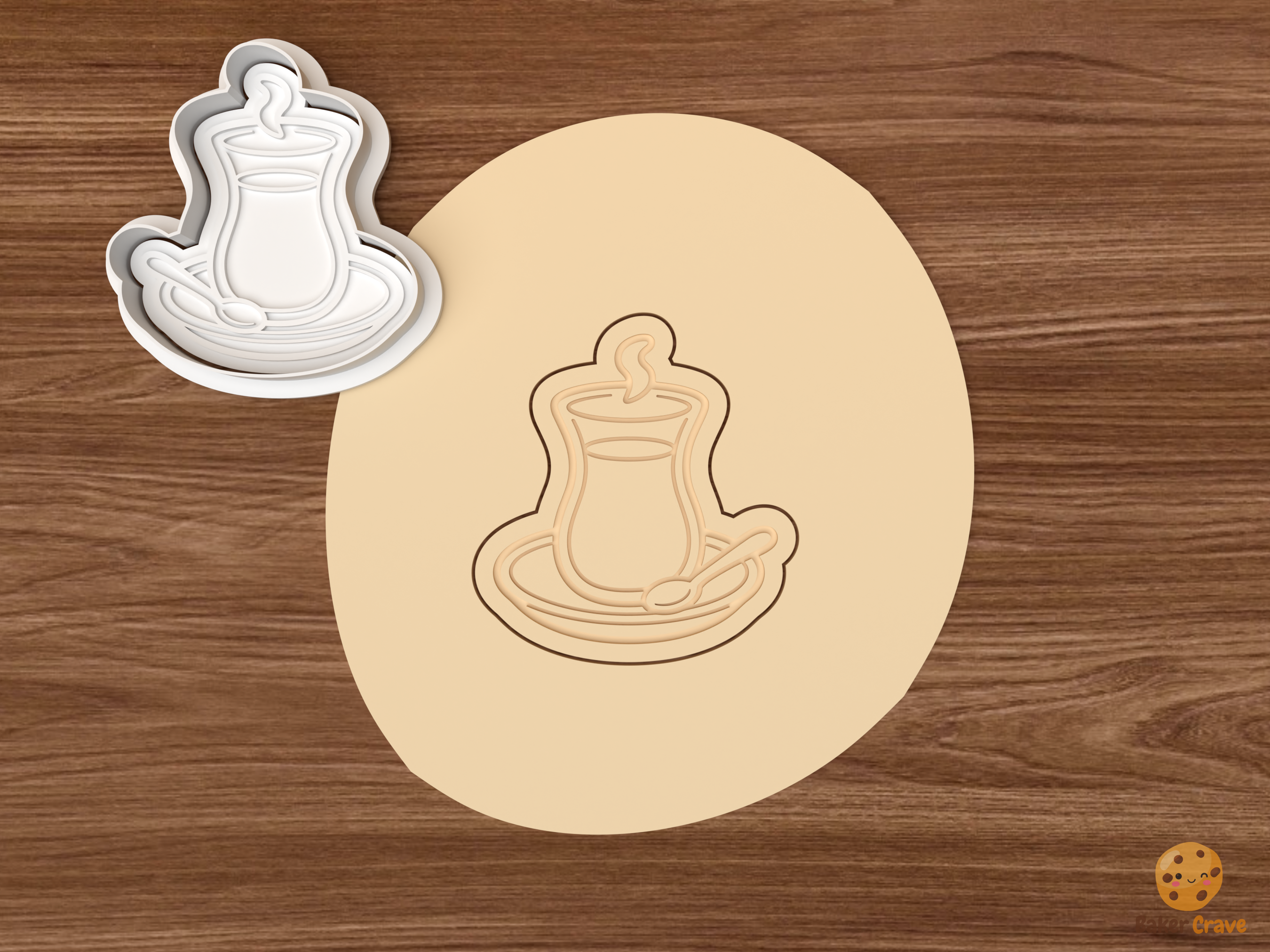 Turkish Breakfast Cookie Cutter Set STL File - dough turkish tea glass with saucer and spoon