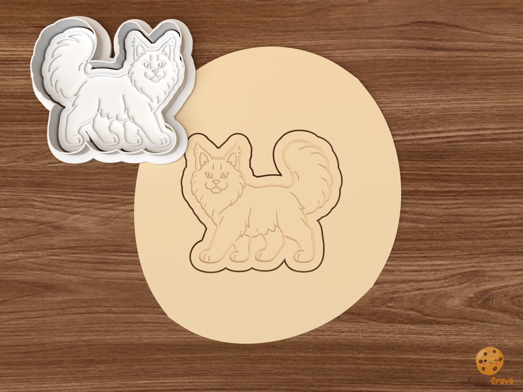 Maine Coon Cat Cookie Cutter Set STL File - dough walking maine coon cat