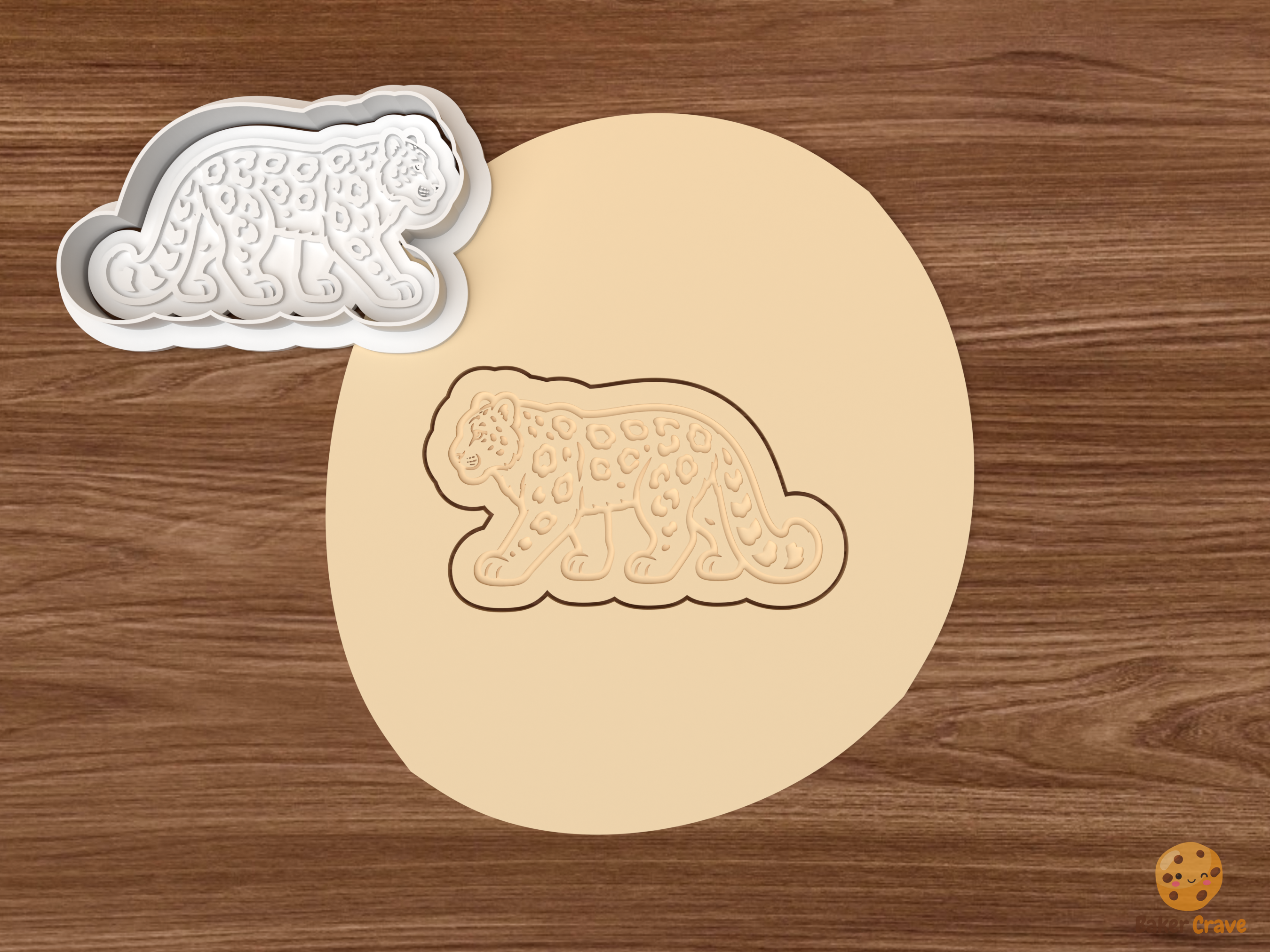 Snow Leopard Cookie Cutter Set STL File - dough walking snow leopard