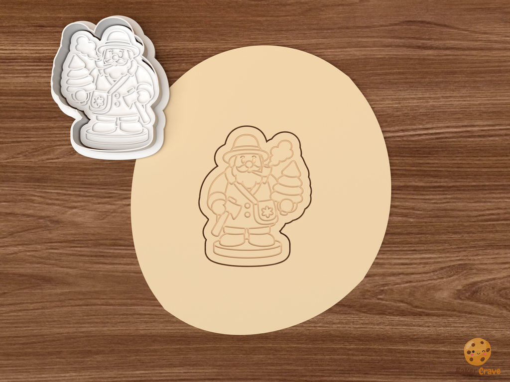 German Christmas Smoker Cookie Cutter Set STL File - dough woodcutter smoker with tree and axe