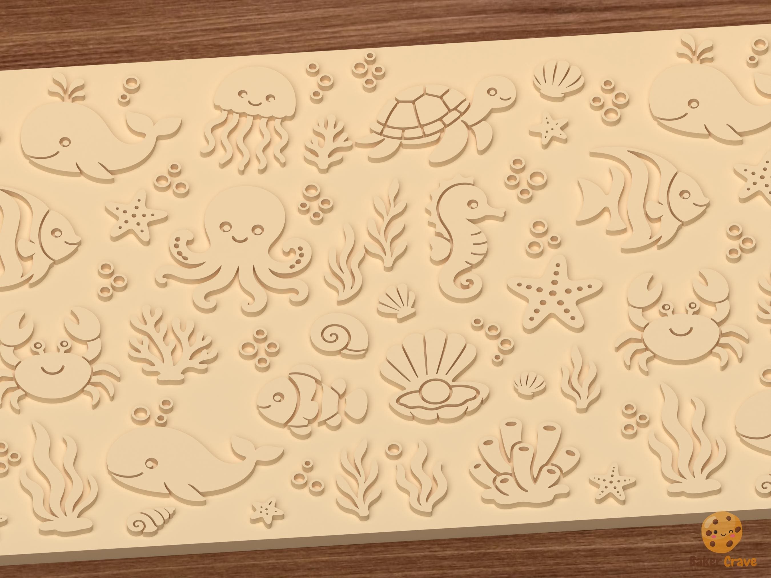 Ocean Animals Pattern Textured Roller STL File