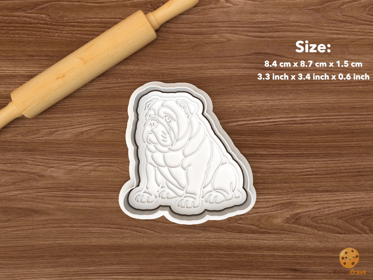 English Bulldog Cookie Cutter Set STL File - single seated bulldog
