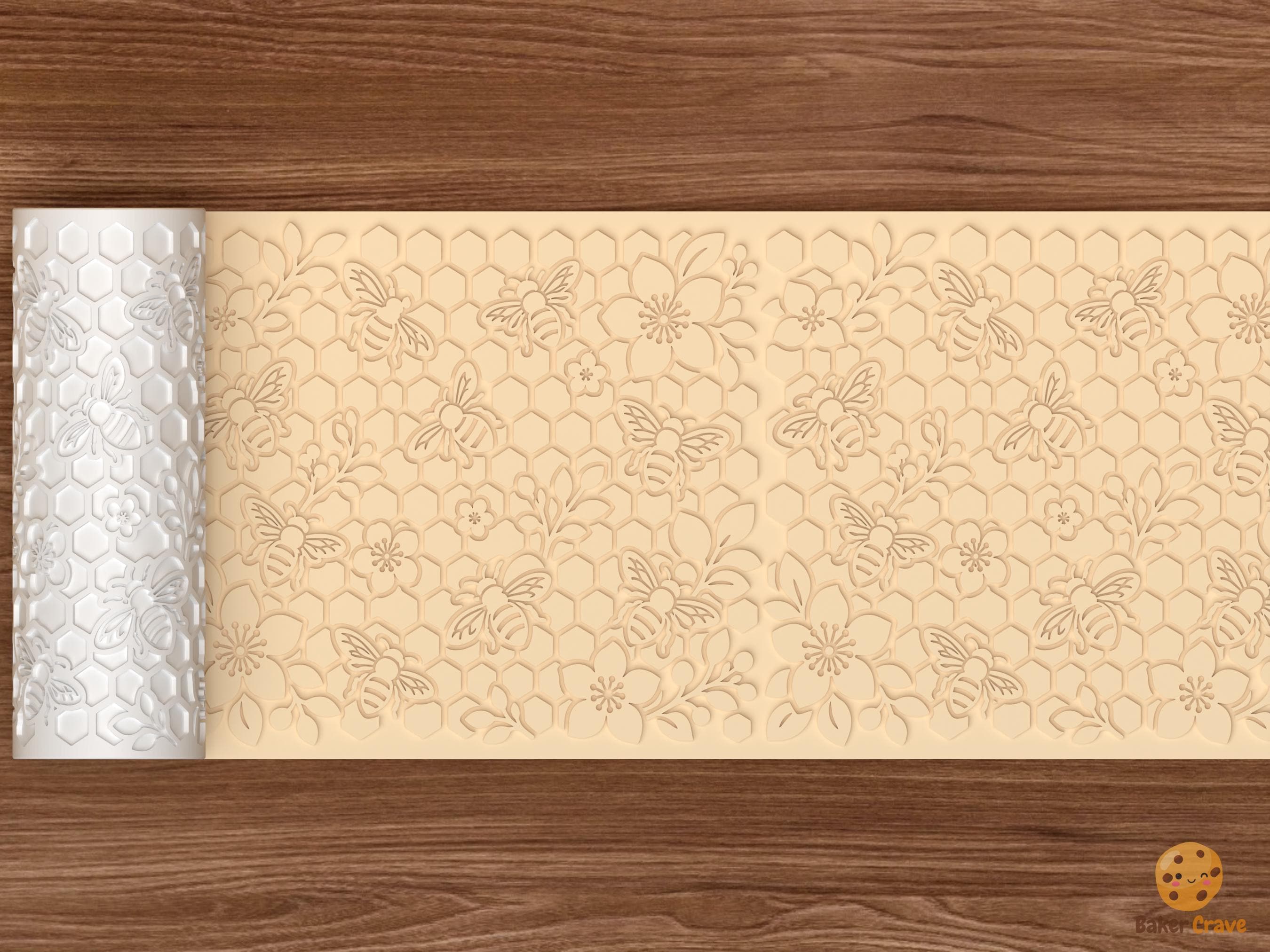 Honey Bee Floral Pattern Textured Roller STL File