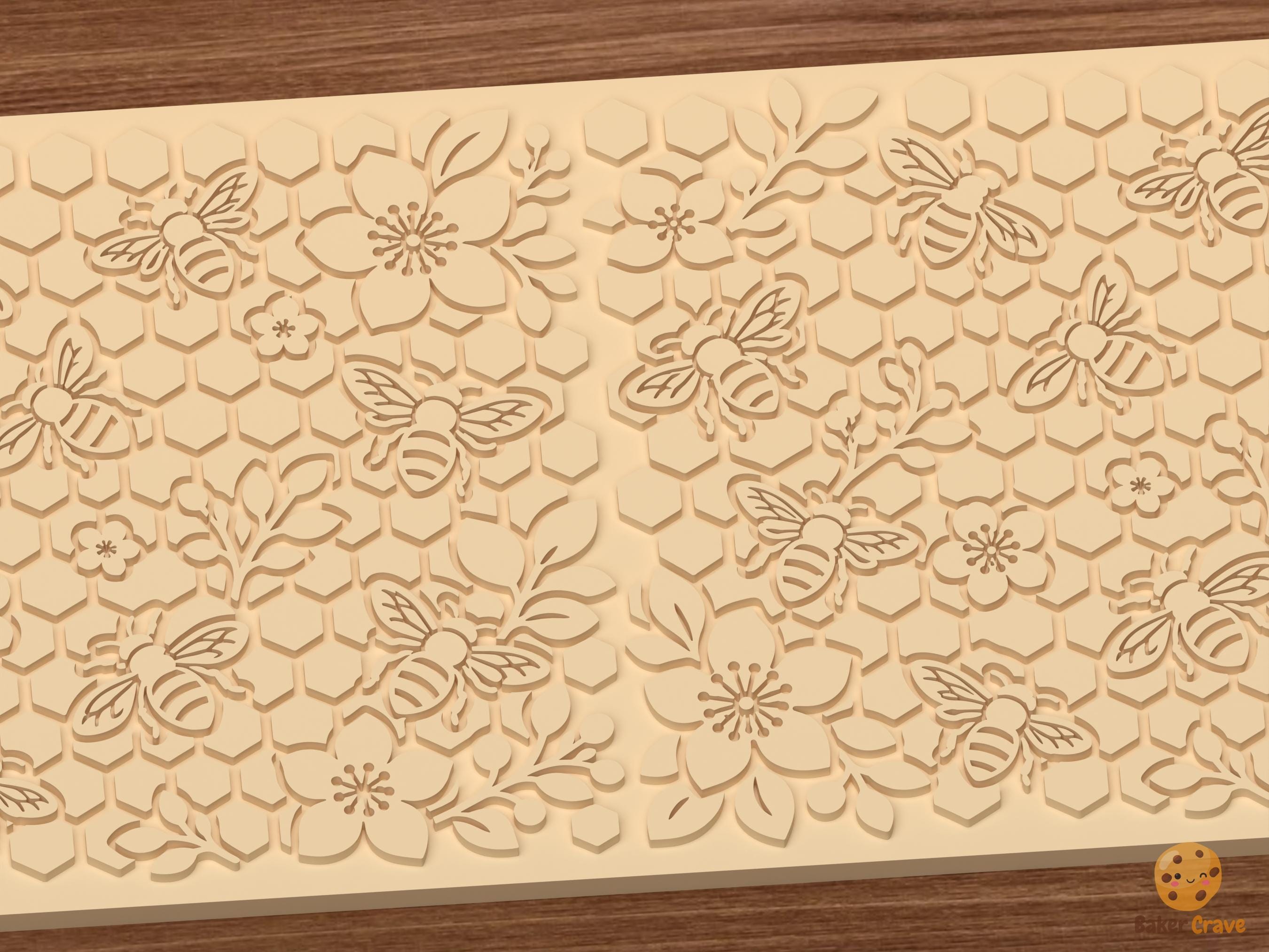 Honey Bee Floral Pattern Textured Roller STL File