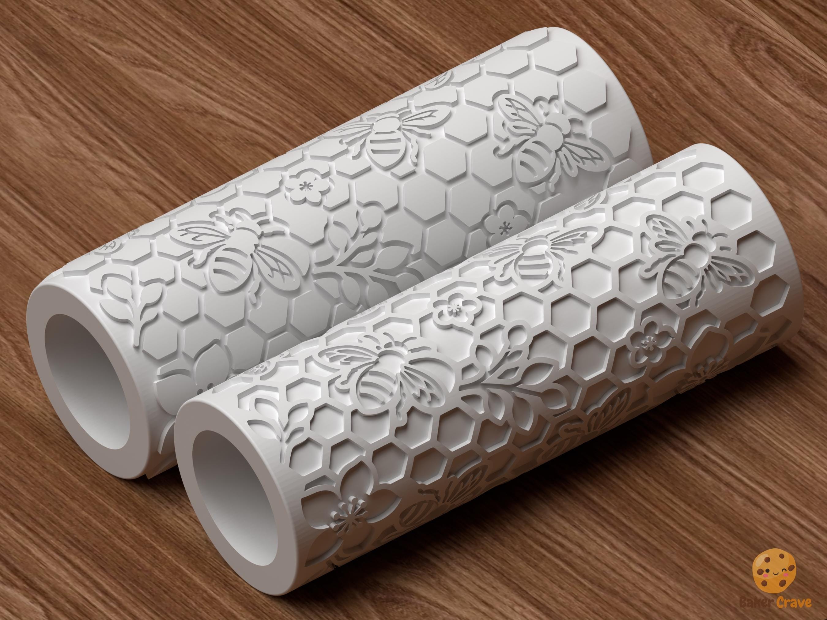 Honey Bee Floral Pattern Textured Roller STL File