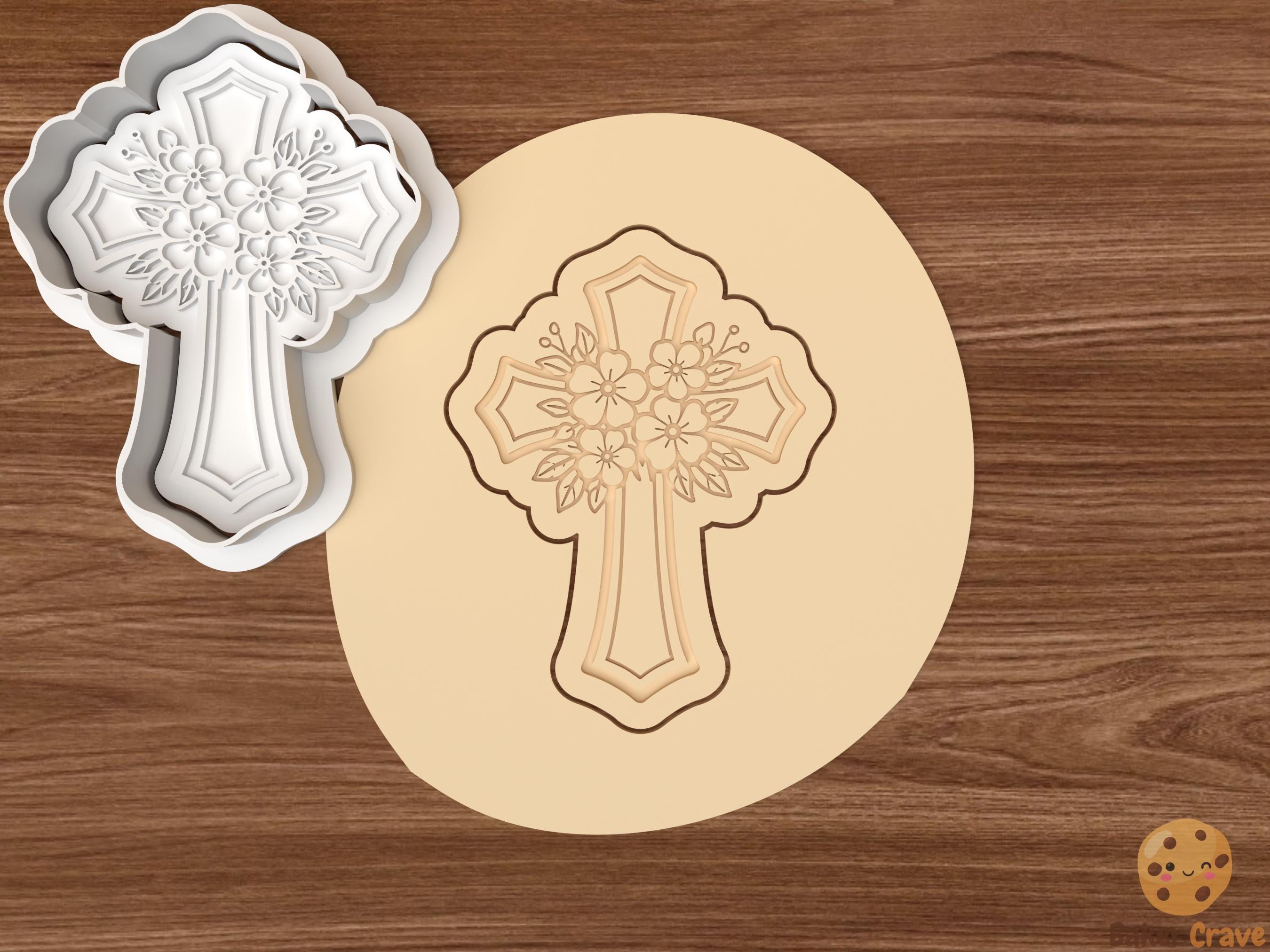 Cross with Flowers Cookie Cutter STL File