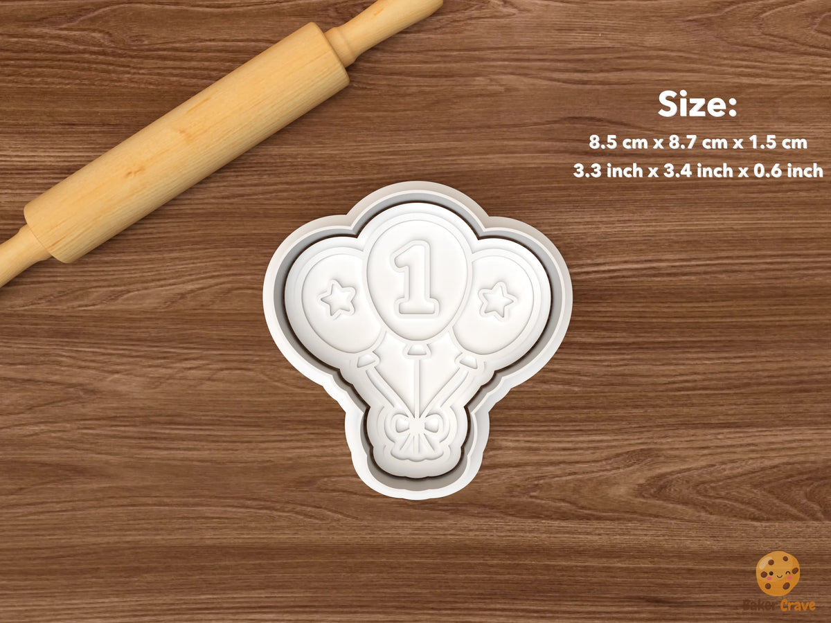 First Birthday Cookie Cutter Set STL File - single number one balloons