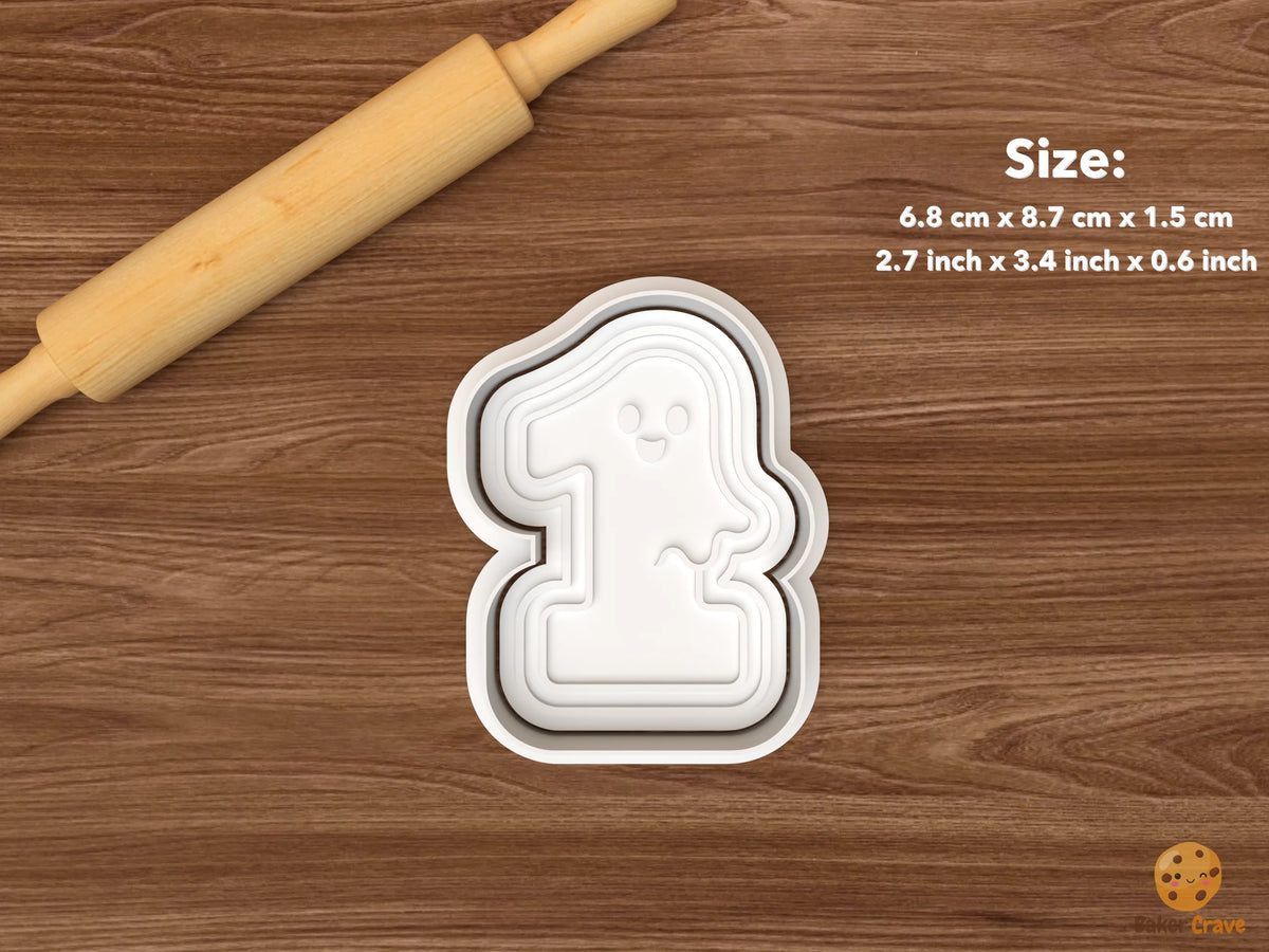 First Boo Birthday Cookie Cutter Set STL File - single ghost number one
