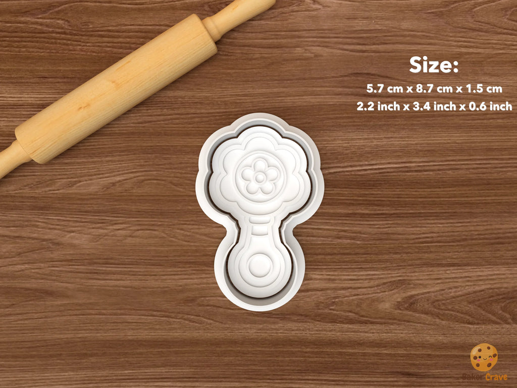 Floral Baby Shower Cookie Cutter Set STL File - single flower rattle