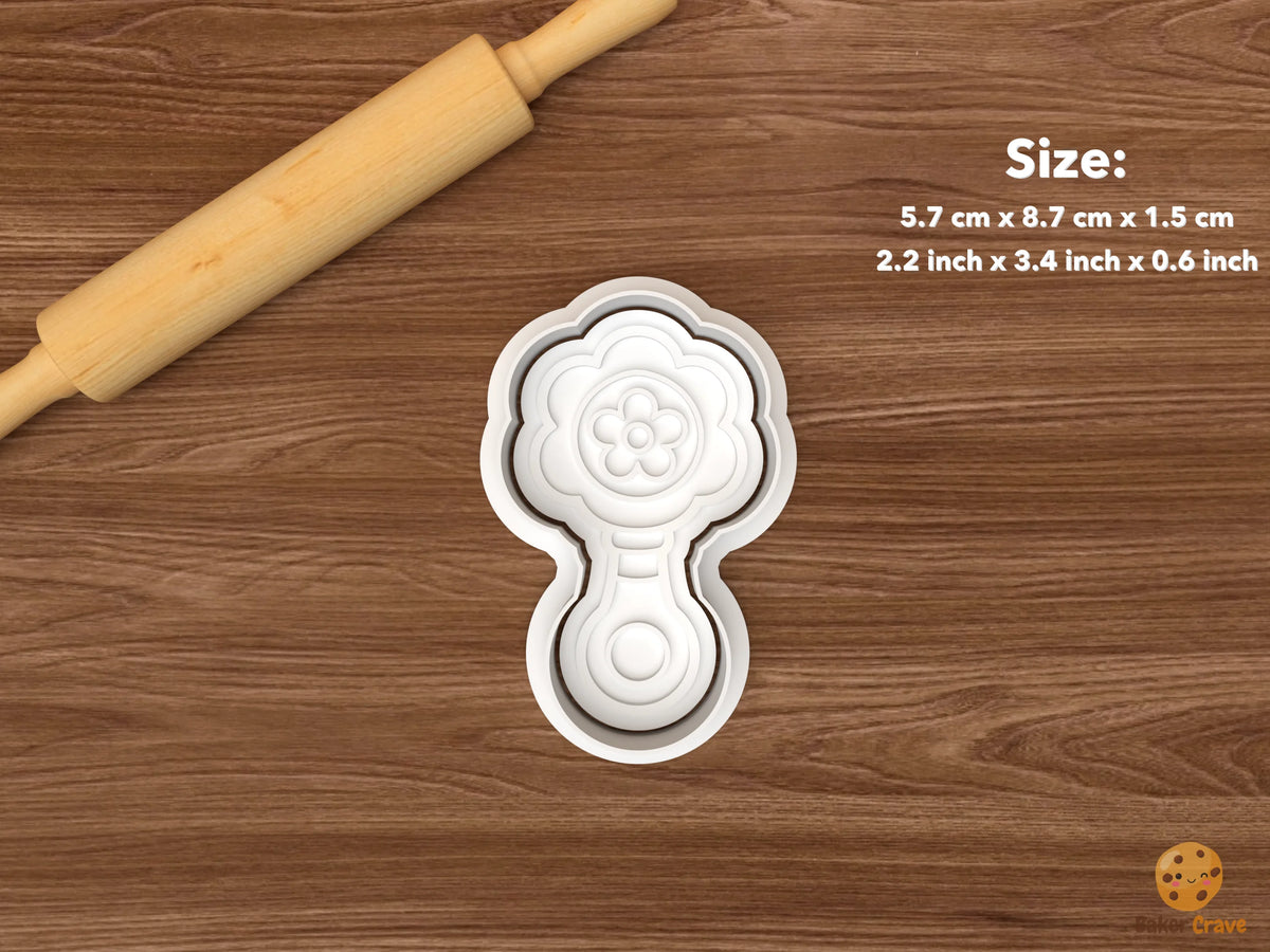 Floral Baby Shower Cookie Cutter Set STL File - single flower rattle
