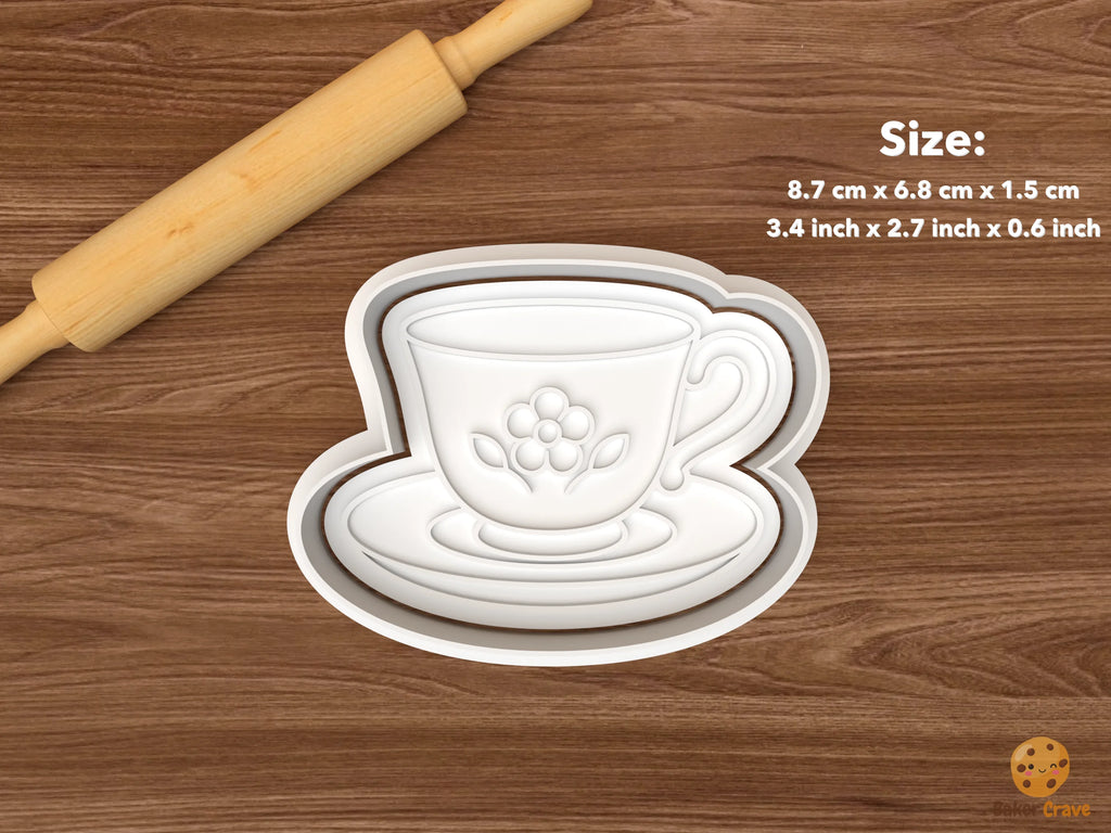 Floral Tea Party Cookie Cutter Set STL File - single floral teacup and saucer