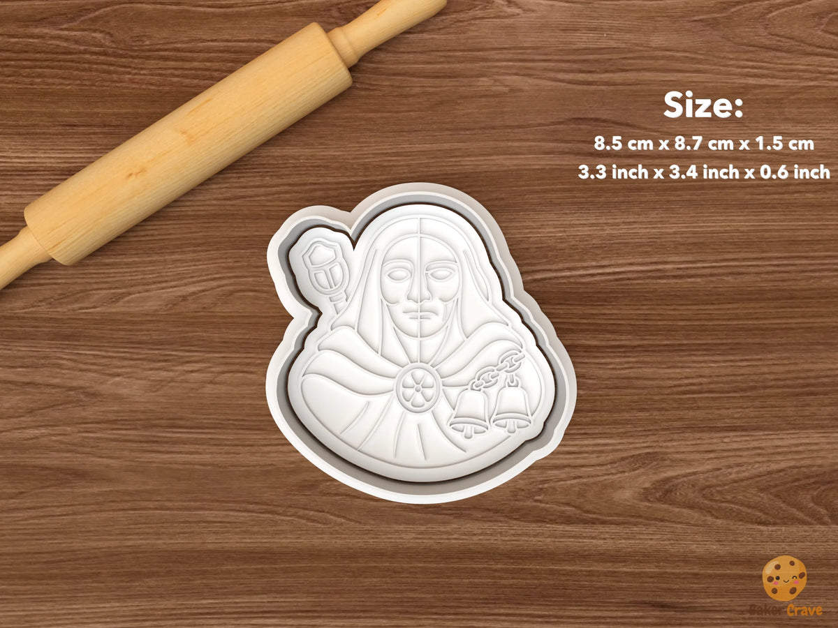 Frau Perchta Christmas Cookie Cutter Set STL File - single frau perchta portrait with bells