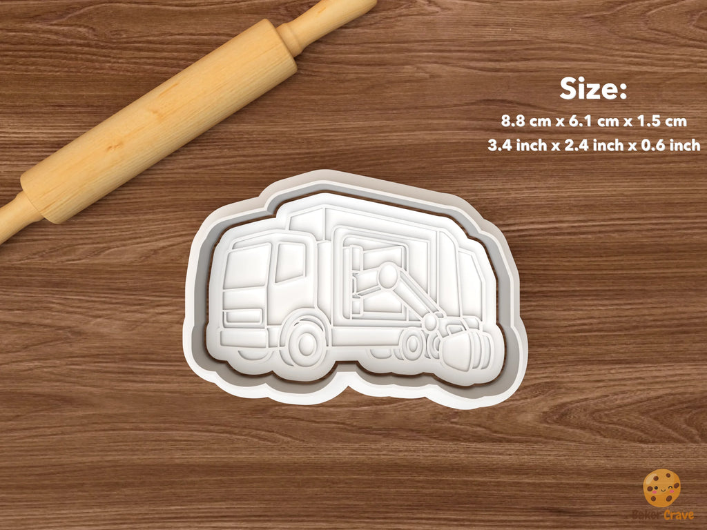 Garbage Truck Cookie Cutter Set STL File - single arm loader garbage truck