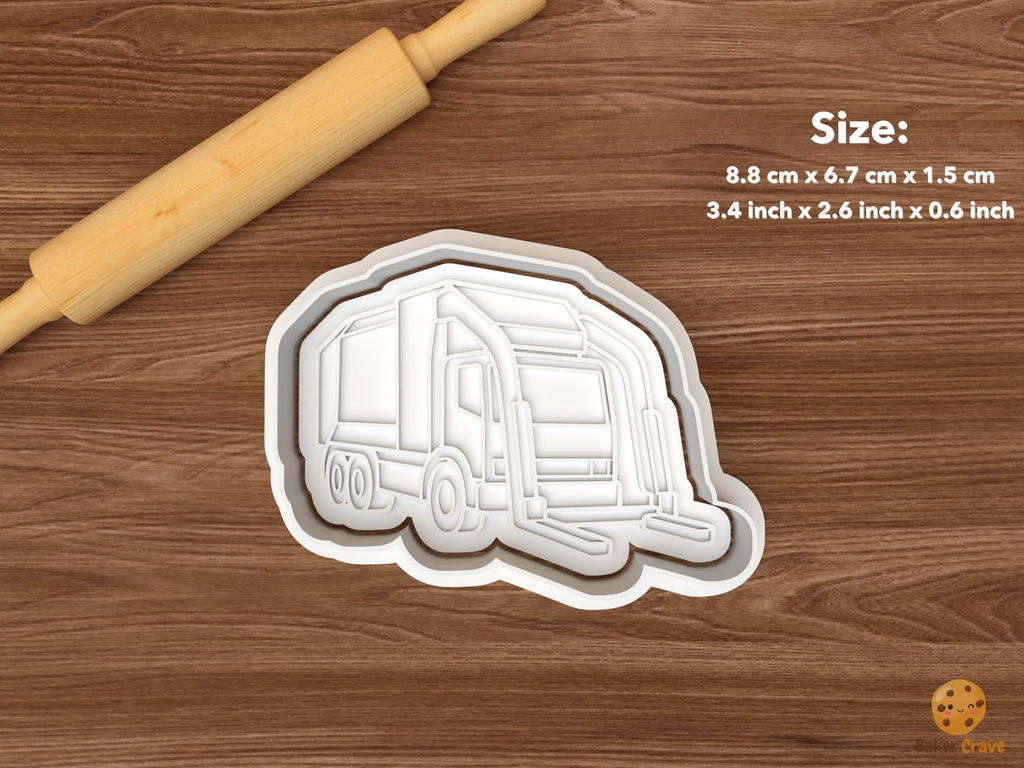Garbage Truck Cookie Cutter Set STL File - single side loading garbage truck
