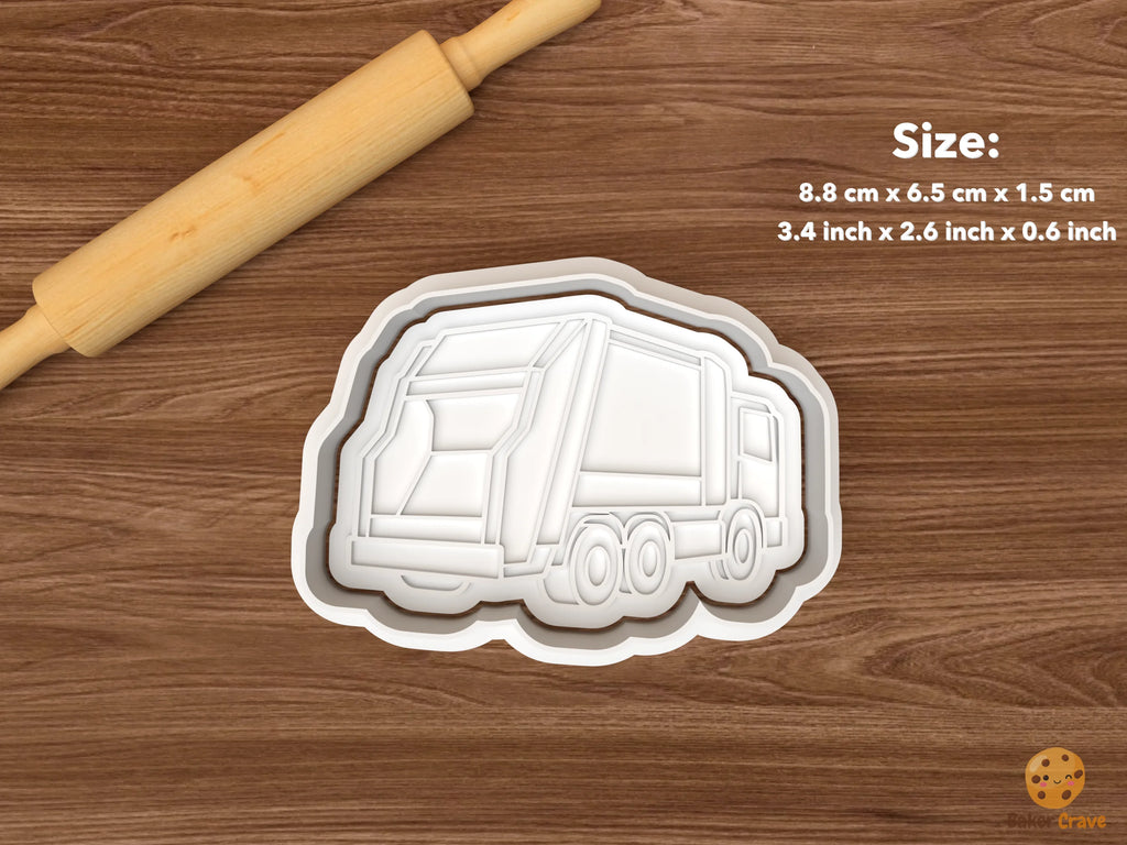 Garbage Truck Cookie Cutter Set STL File - single rear loading garbage truck