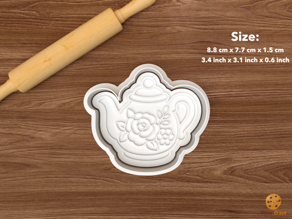 Garden Tea Bridal Shower Cookie Cutter Set STL File - single floral teapot