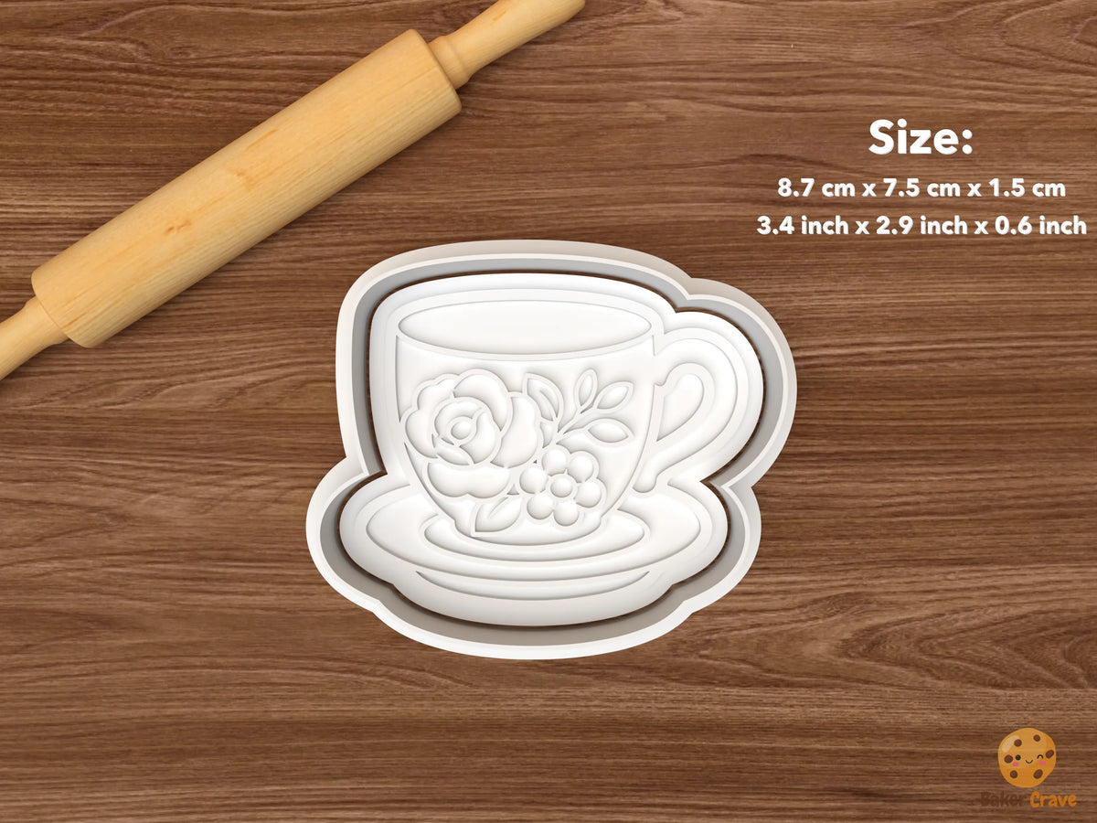 Garden Tea Bridal Shower Cookie Cutter Set STL File - single floral teacup and saucer