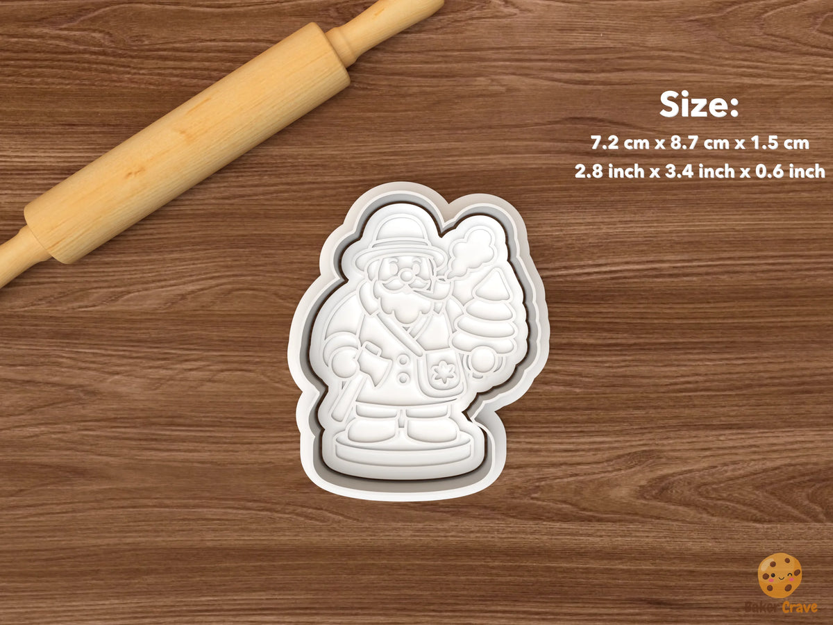 German Christmas Smoker Cookie Cutter Set STL File - single woodcutter smoker with tree and axe