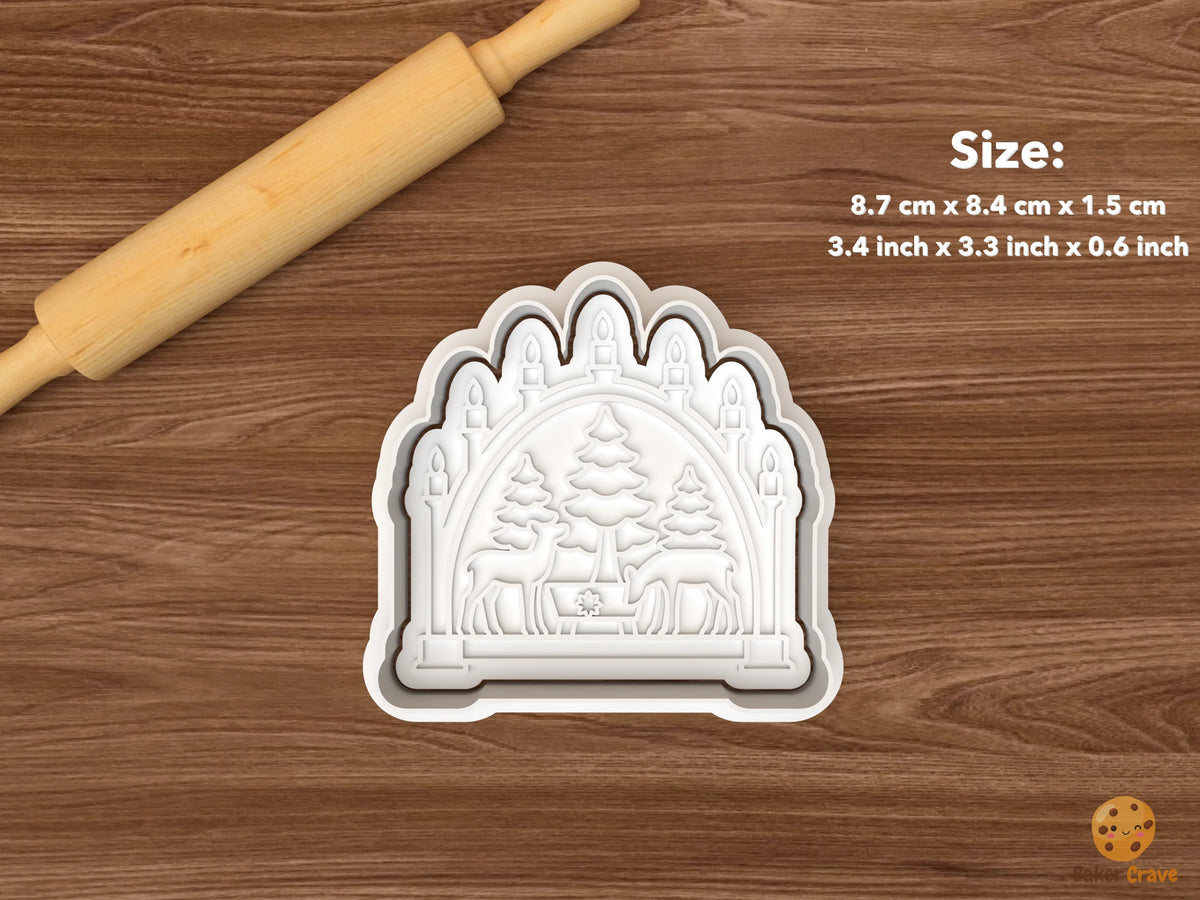 German Schwibbogen Candle Arch Cookie Cutter Set STL File - single forest deer candle arch