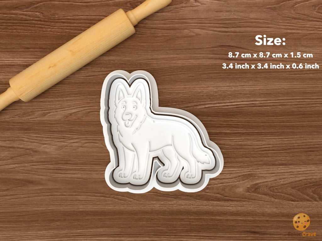 German Shepherd Dog Cookie Cutter Set STL File - single standing german shepherd dog
