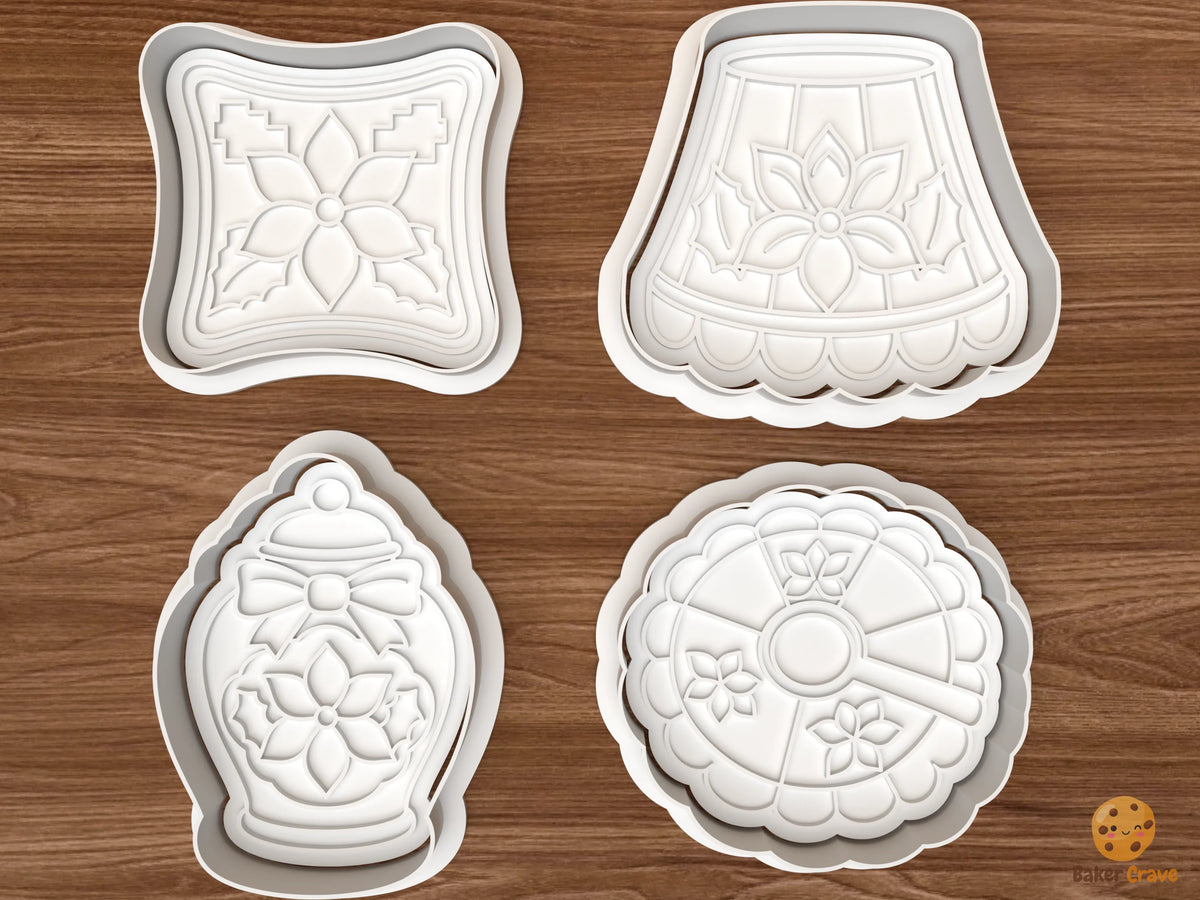 Grandmillennial Christmas Cookie Cutter Set STL File - 01 set main