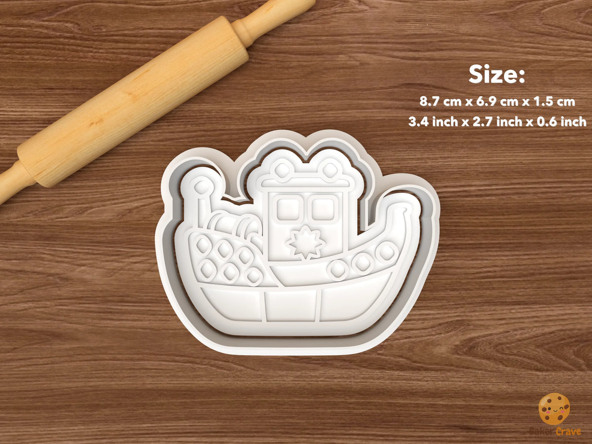 Greek Christmas Boat Cookie Cutter Set STL File - single cabin boat with lights and star
