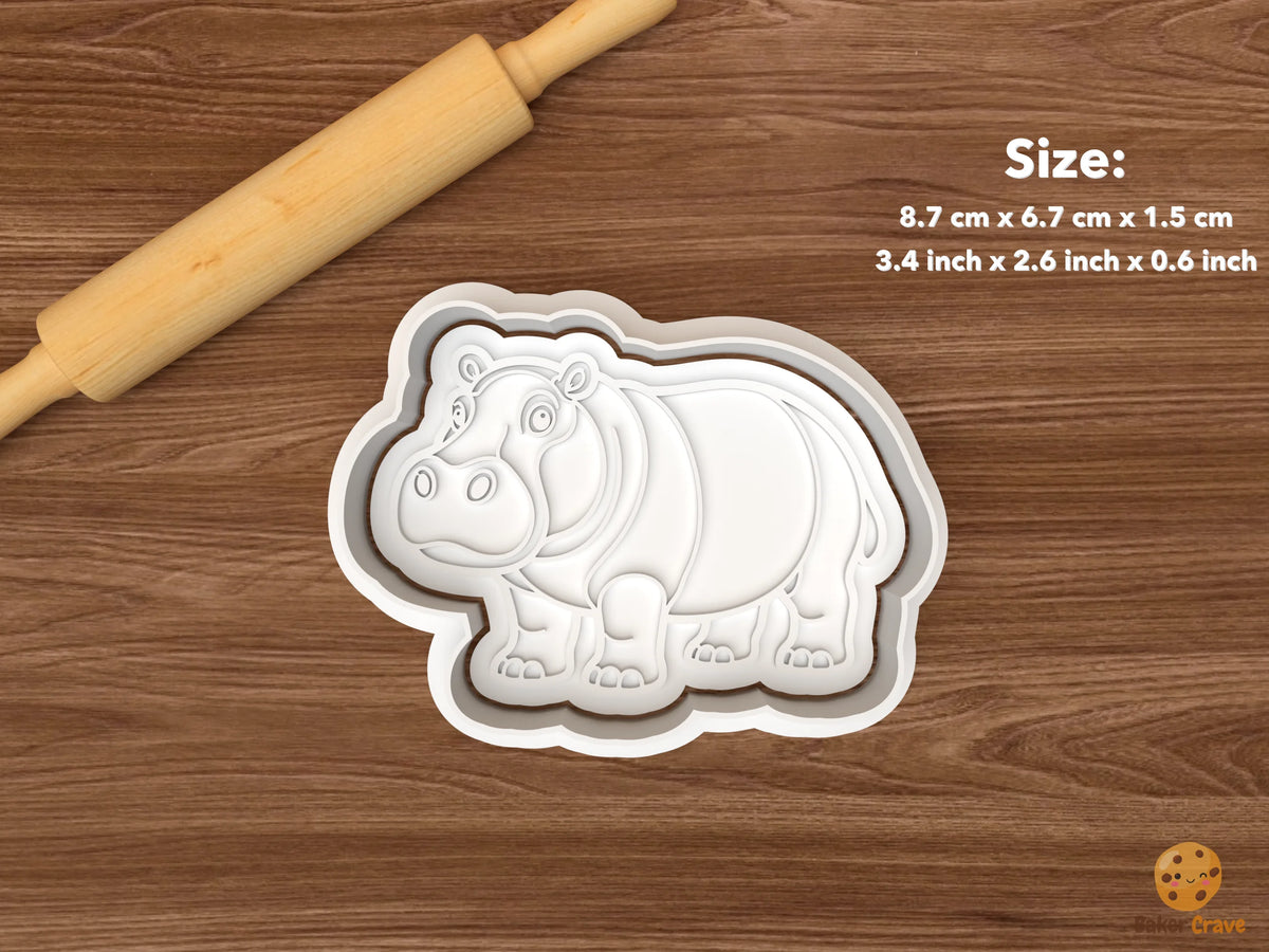 Hippo Cookie Cutter Set STL File - single standing side view hippo