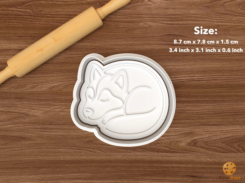 Husky Dog Cookie Cutter Set STL File - single sleeping curled husky dog