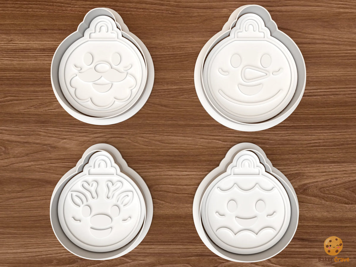 Kawaii Christmas Character Baubles Cookie Cutter Set STL File