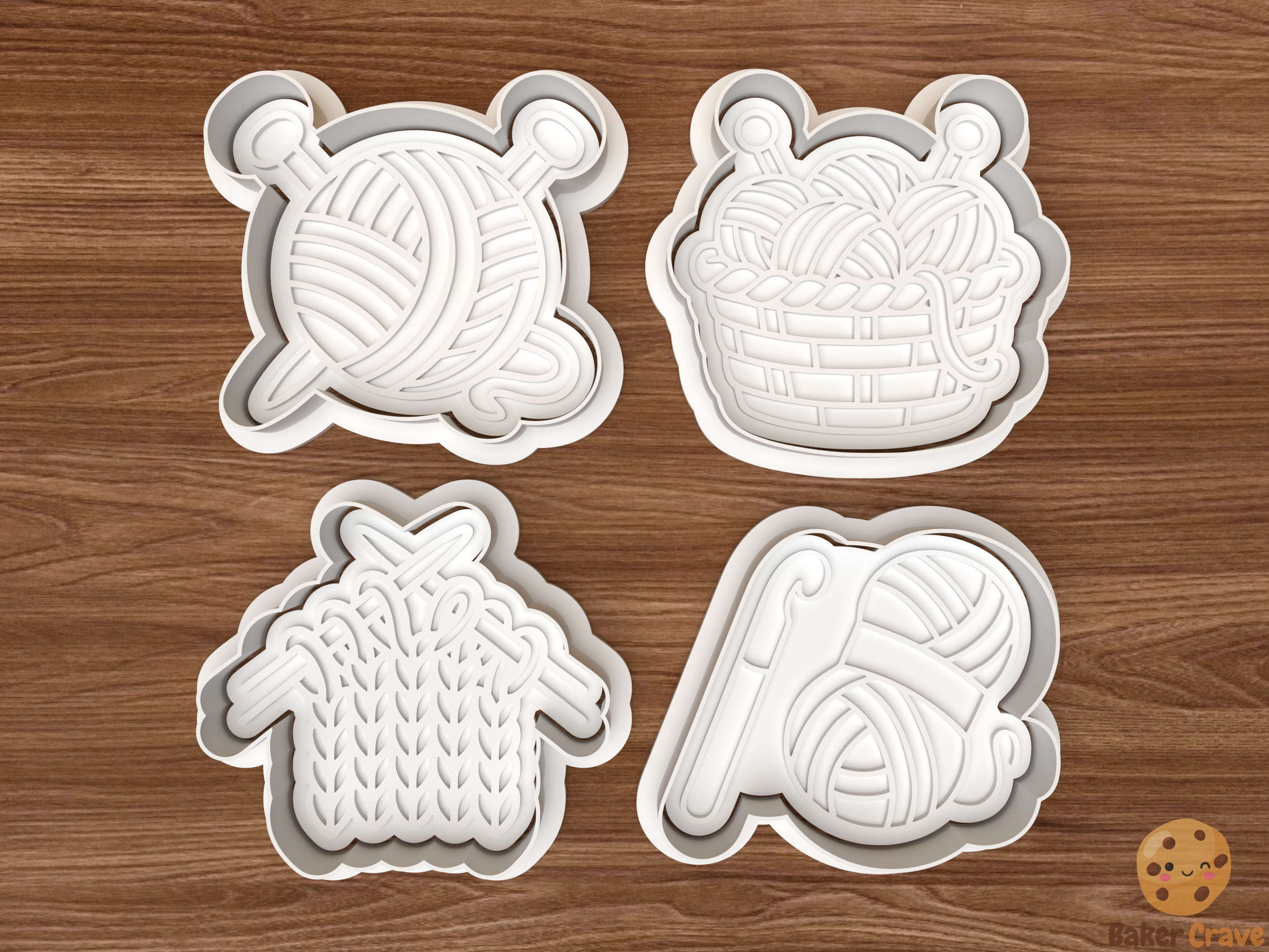 Knitting Cookie Cutter Set STL File - knit1