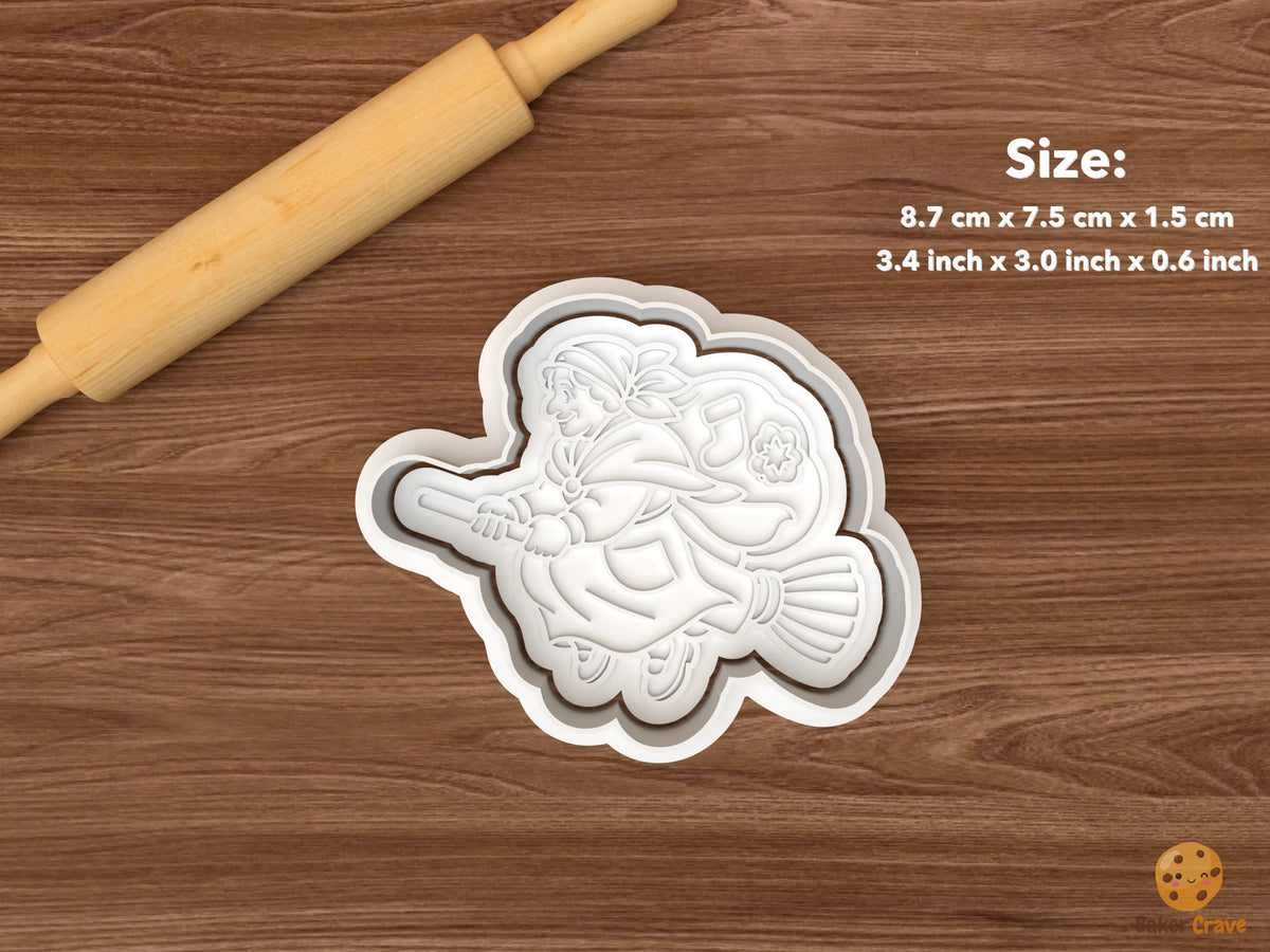 La Befana Christmas Cookie Cutter Set STL File - single flying la befana with broom