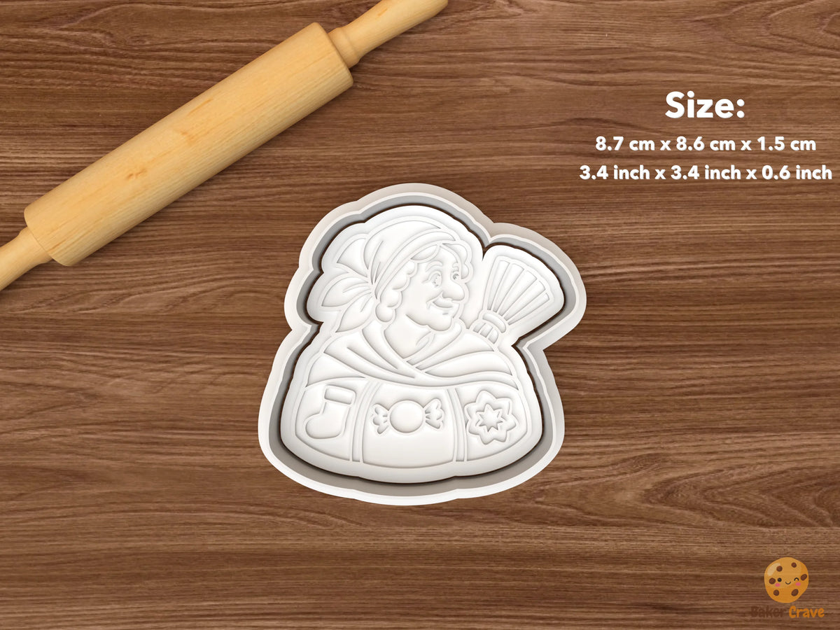 La Befana Christmas Cookie Cutter Set STL File - single la befana portrait with gift sack