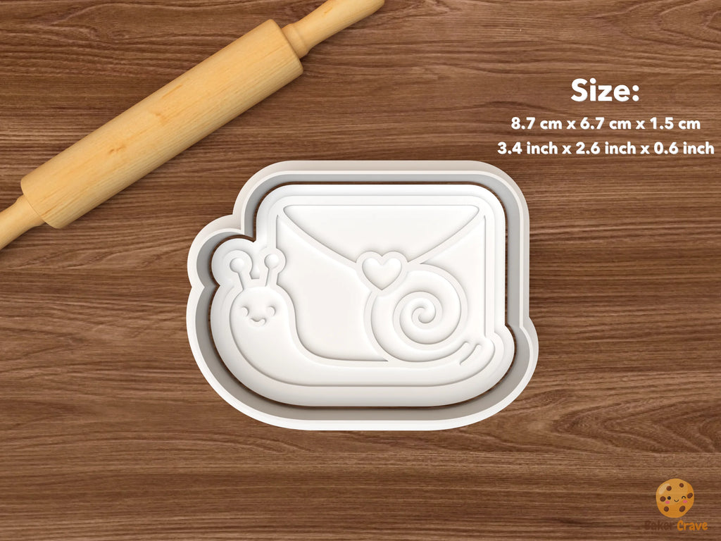 Love Letters Cookie Cutter Set STL File - single snail carrying an envelope with heart seal