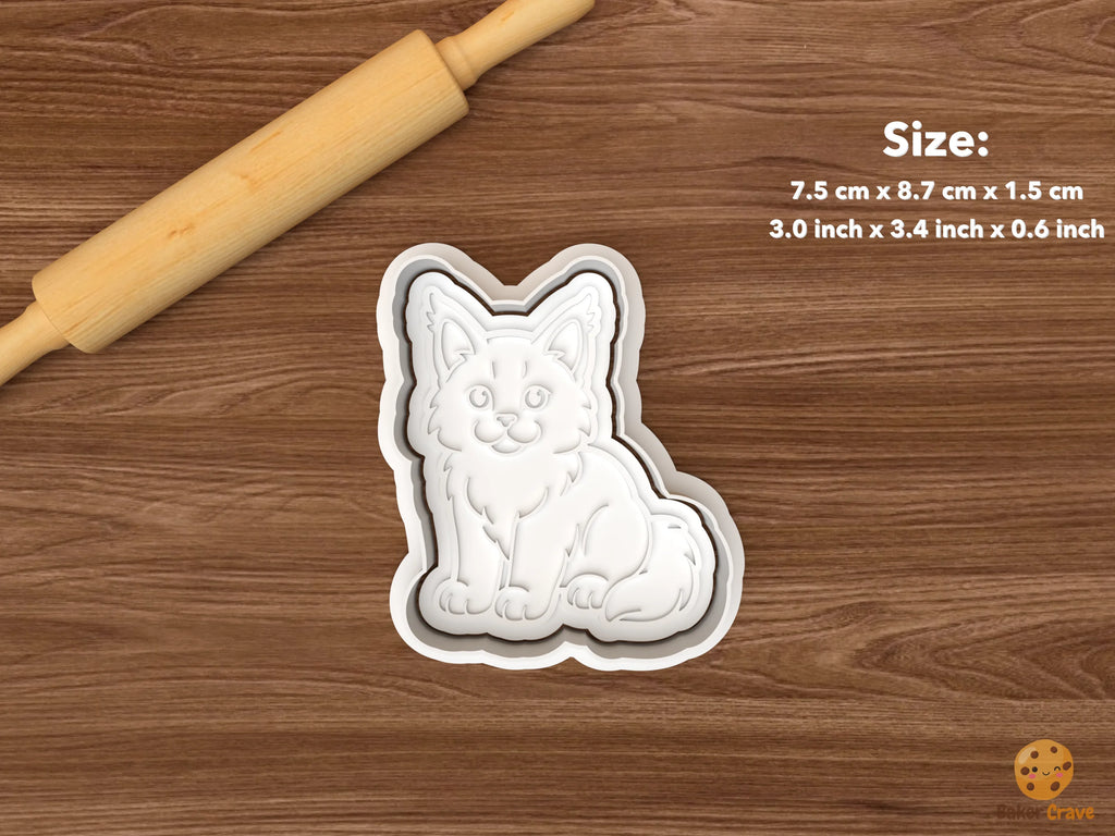 Maine Coon Cat Cookie Cutter Set STL File - single seated maine coon cat
