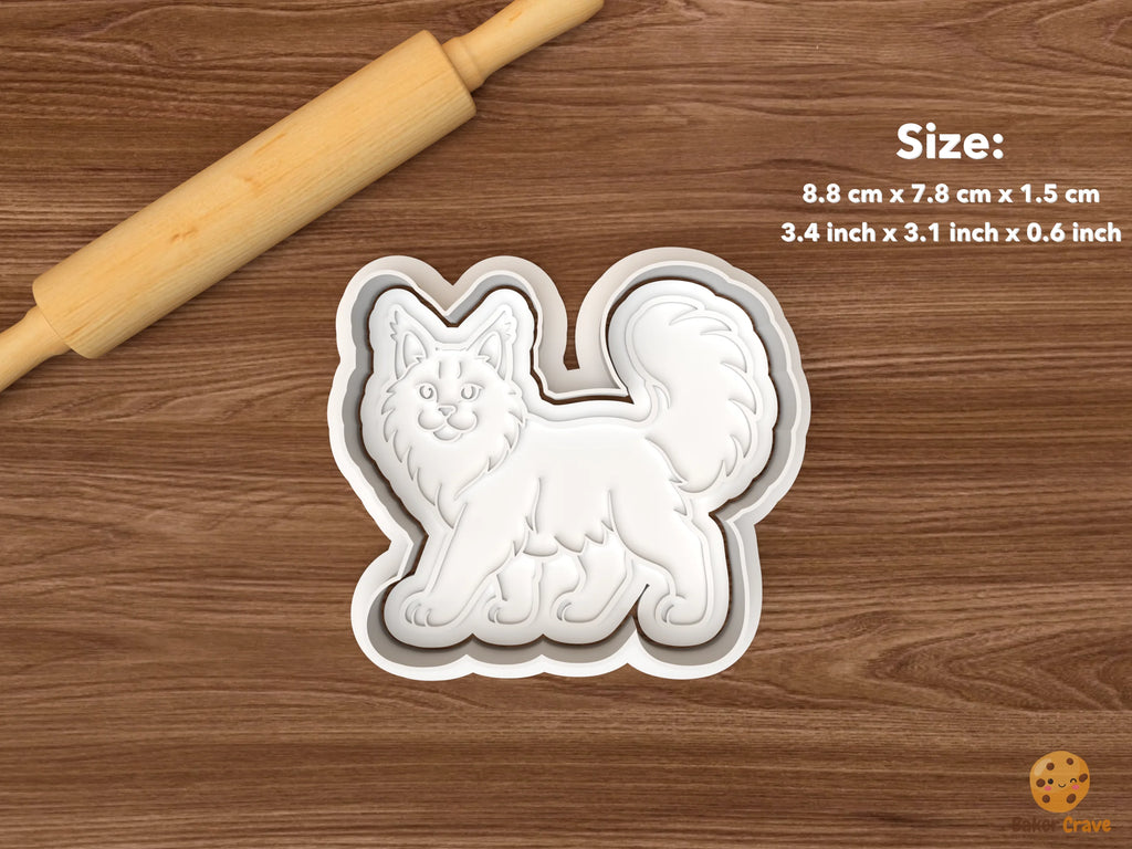 Maine Coon Cat Cookie Cutter Set STL File - single walking maine coon cat
