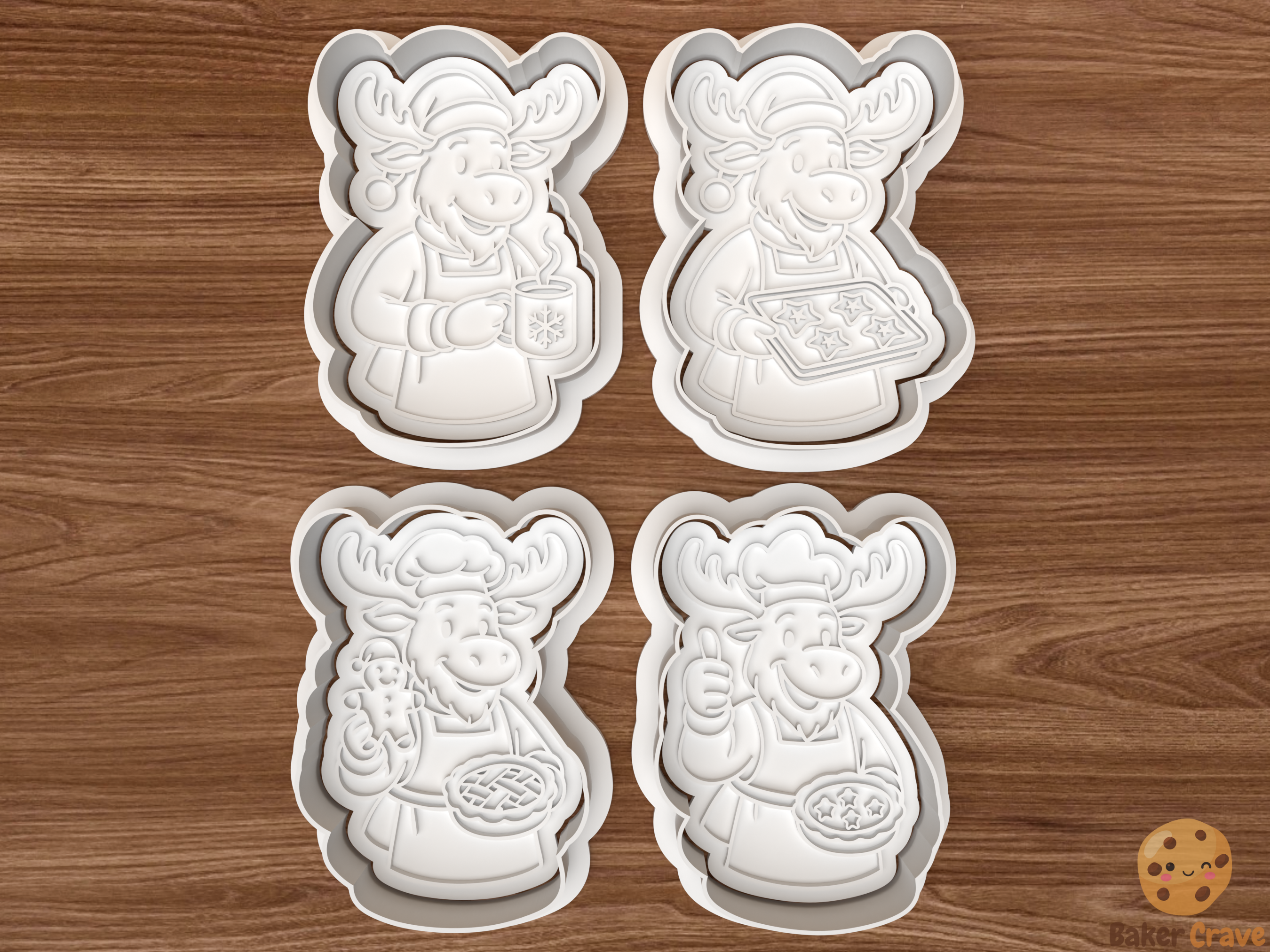 Christmas Moose Cookie Cutter Set STL File - moose1f