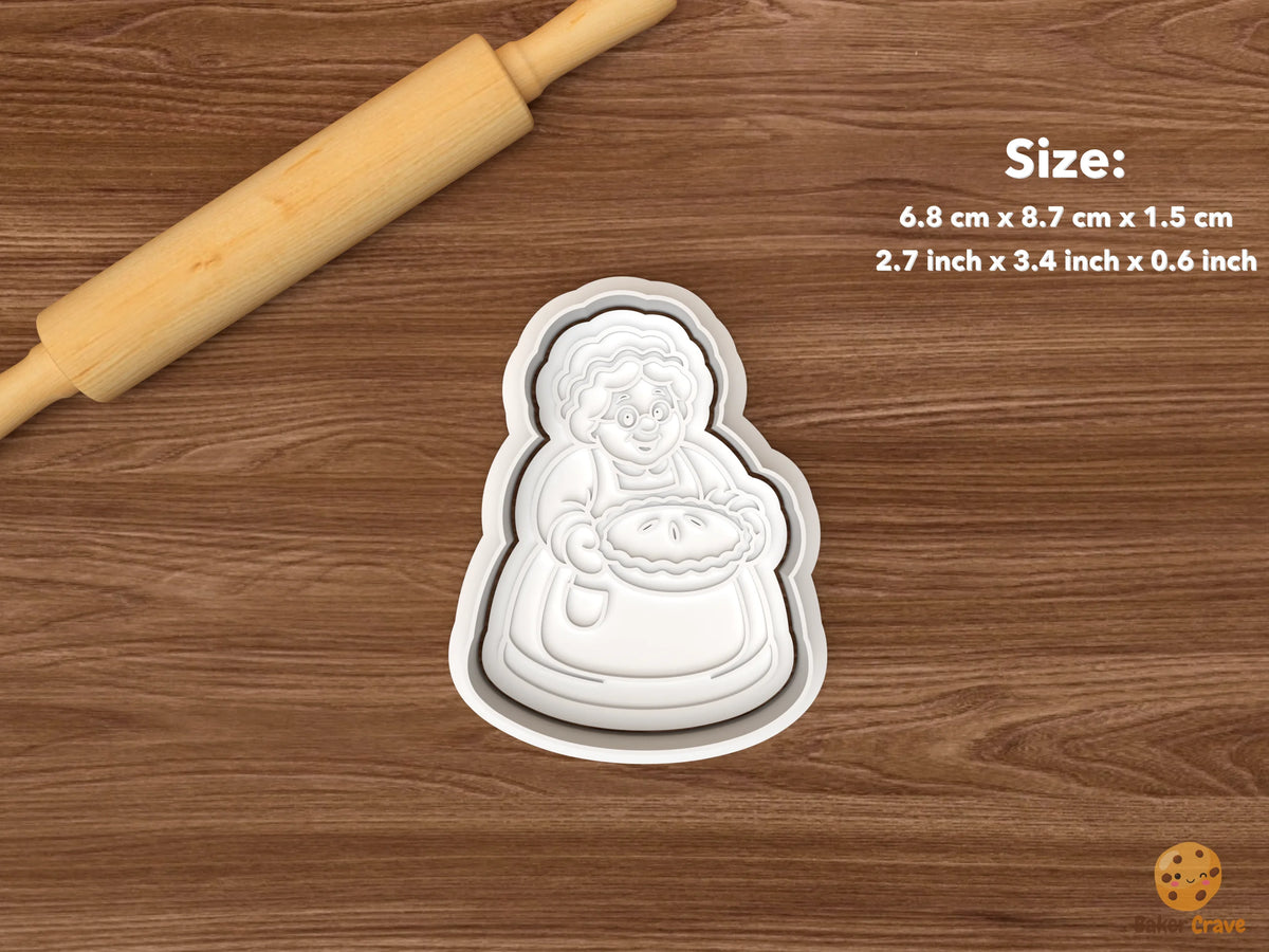 Mrs Claus Baking Day Cookie Cutter Set STL File - single mrs claus holding pie