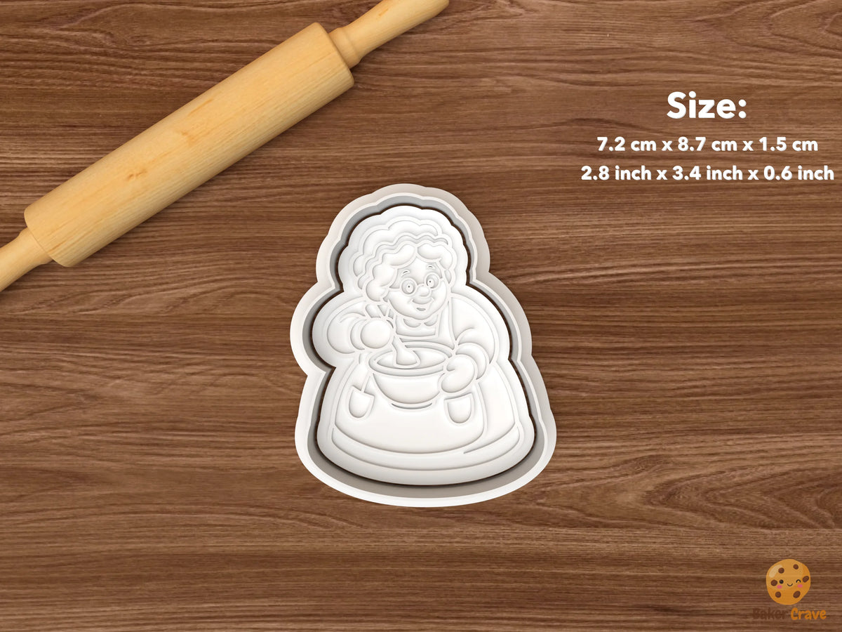 Mrs Claus Baking Day Cookie Cutter Set STL File - single mrs claus mixing batter