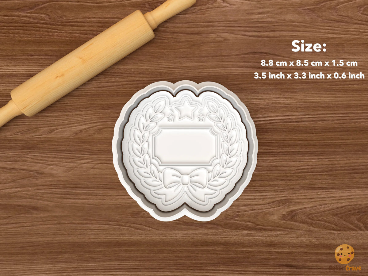Personalized Graduation Cookie Cutter Set - single name laurel wreath badge