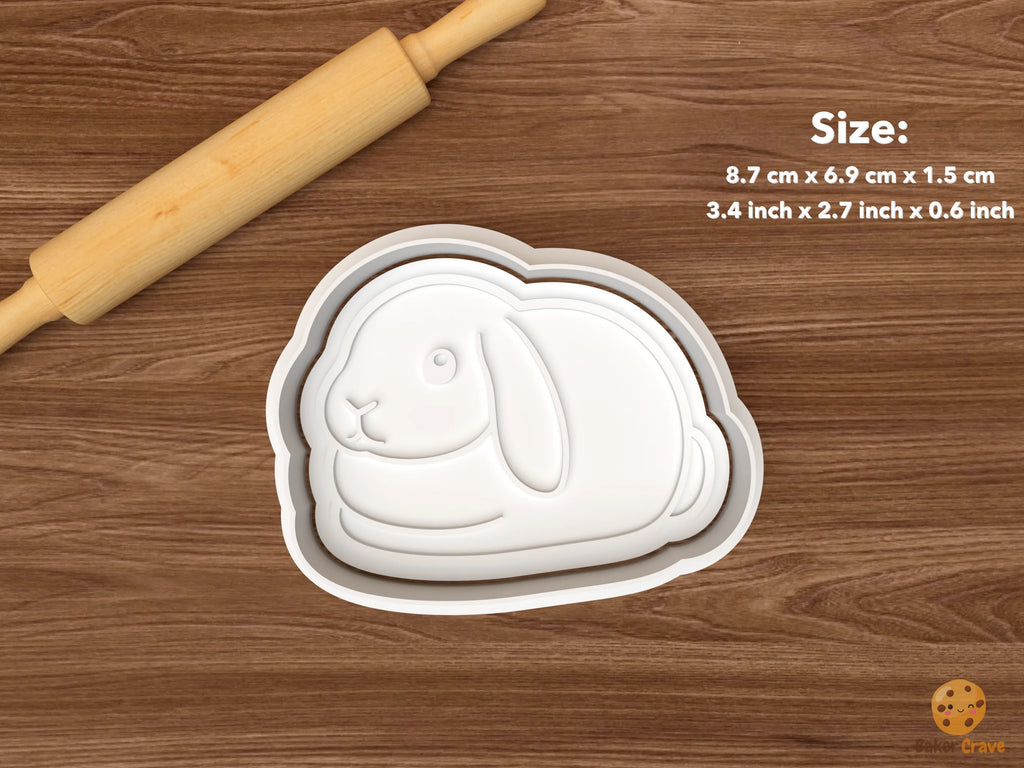 Pet Rabbit Cookie Cutter Set STL File - single lying lop eared rabbit